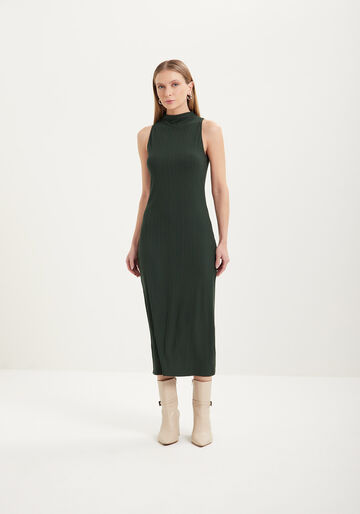 Vestido Midi Básico Em Malha Canelada De Viscose, VERDE COOPER. Vestido Midi Básico Em Malha Canelada De Viscose, VERDE COOPER, large.