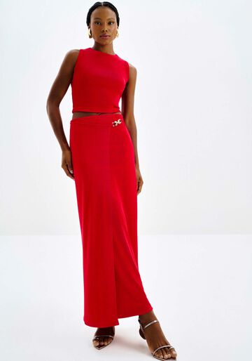 Saia Midi Chá Transpassada com Detalhe, VERMELHO ROSE MADDER. Saia Midi Chá Transpassada com Detalhe, VERMELHO ROSE MADDER, large.