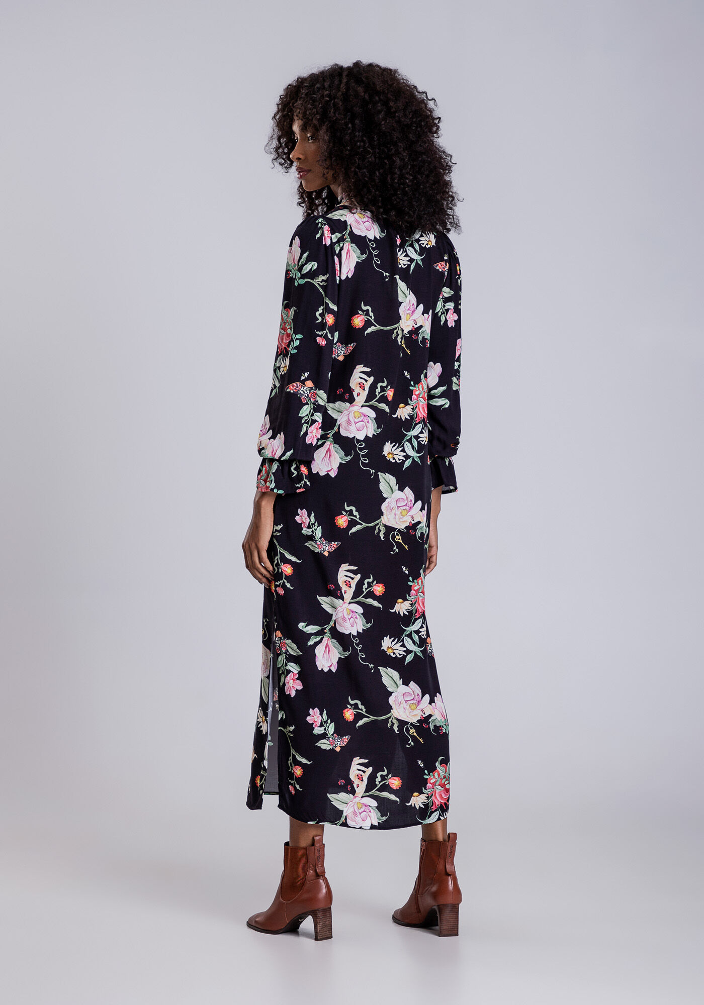 Vestido Midi Estampado com Lastex Cinto, , large.