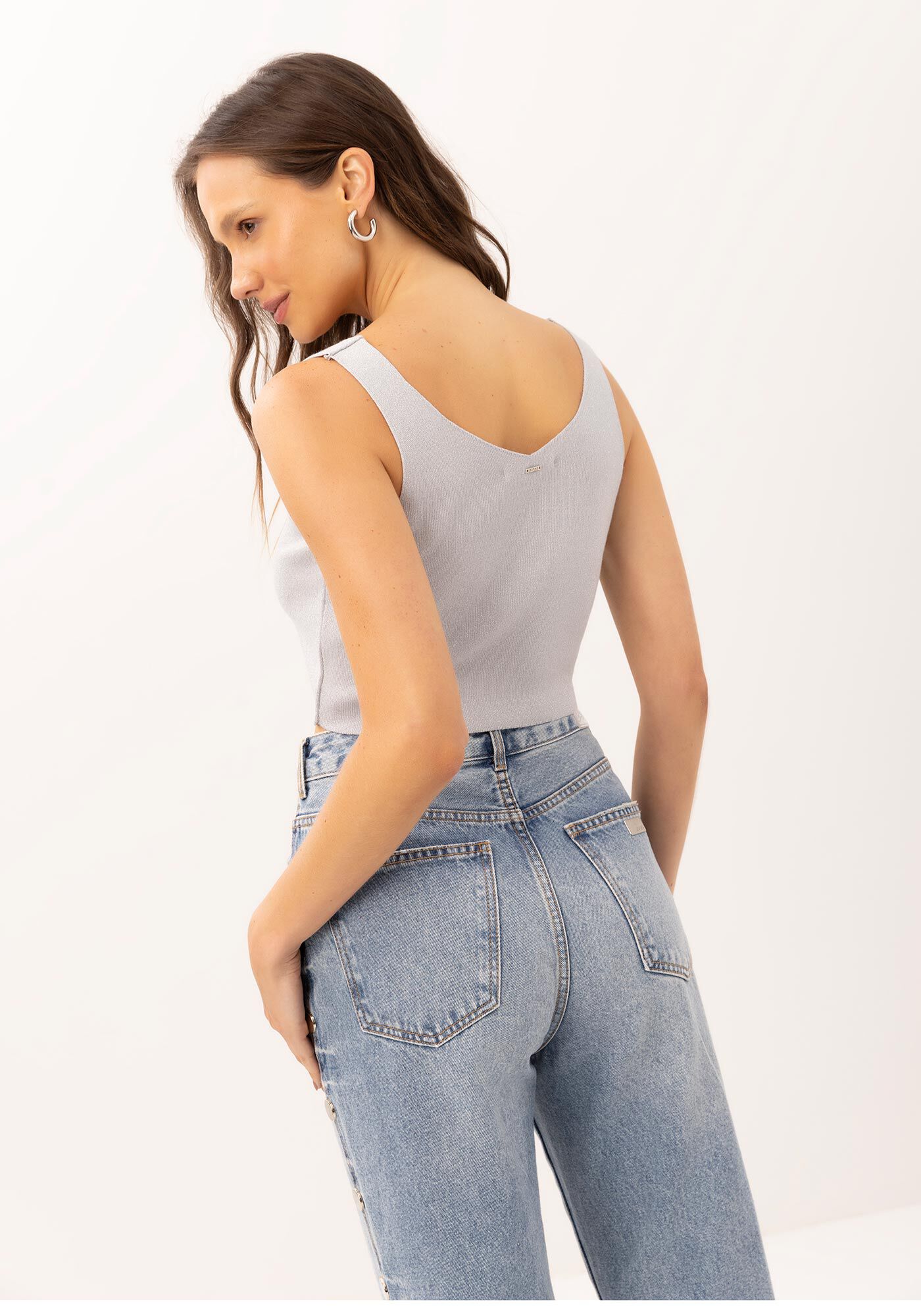 Regata Cropped em Tric&ocirc; com Decote V Basic, , large.