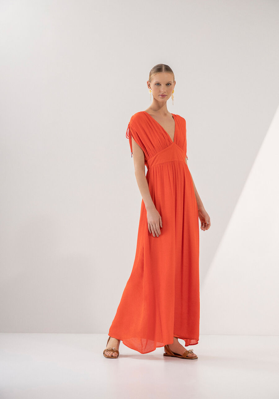 Vestido Midi em Shantung com Amarração Ombros, . Vestido Midi em Shantung com Amarração Ombros, , large.