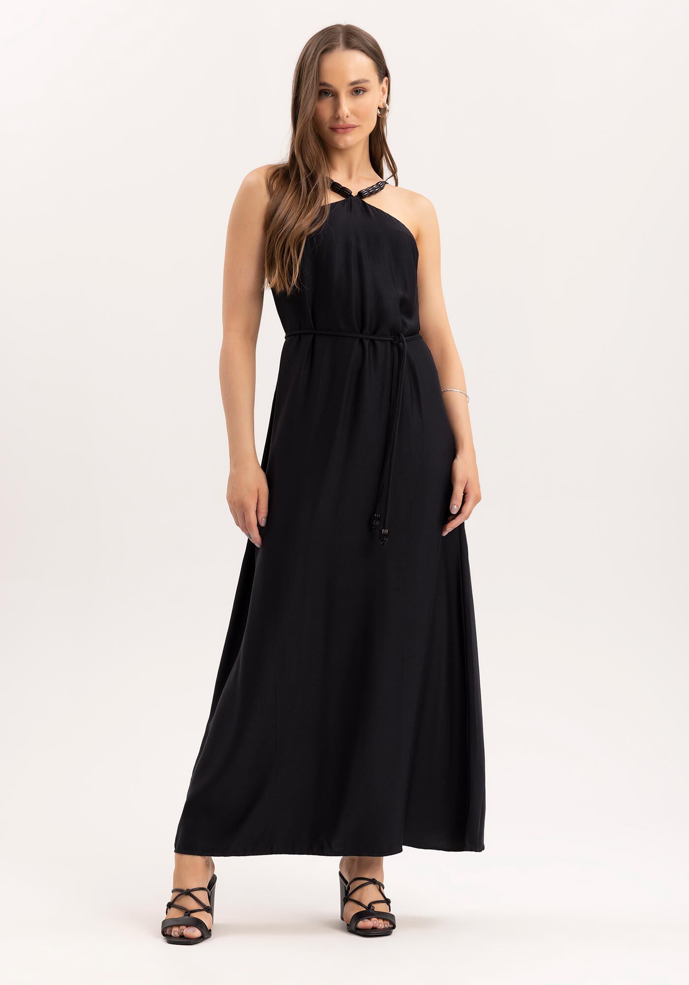 Vestido Longo Cross Neck Detalhe Al&ccedil;as com Cinto, , large.