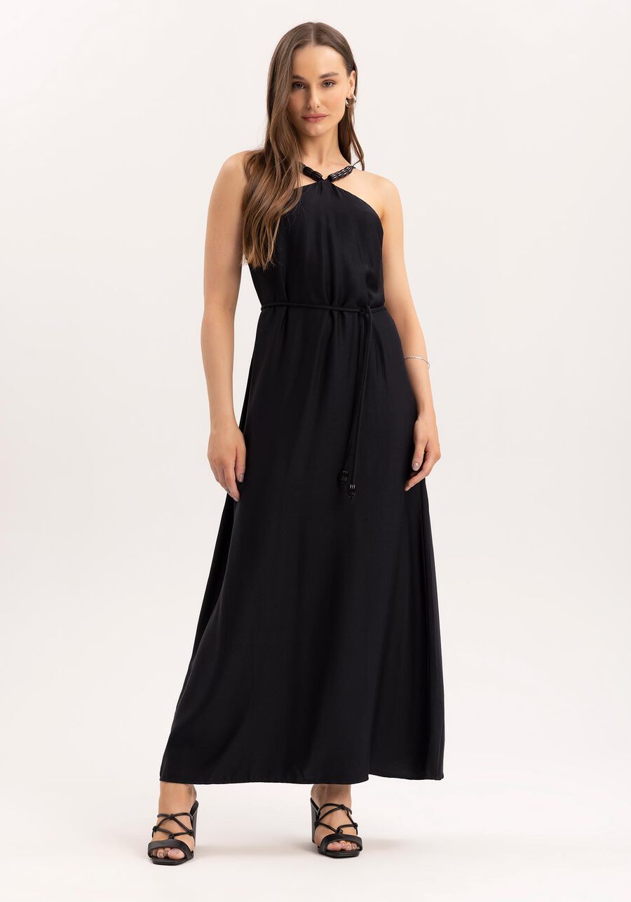 Vestido Longo Cross Neck Detalhe Alças com Cinto, . Vestido Longo Cross Neck Detalhe Alças com Cinto, , large.