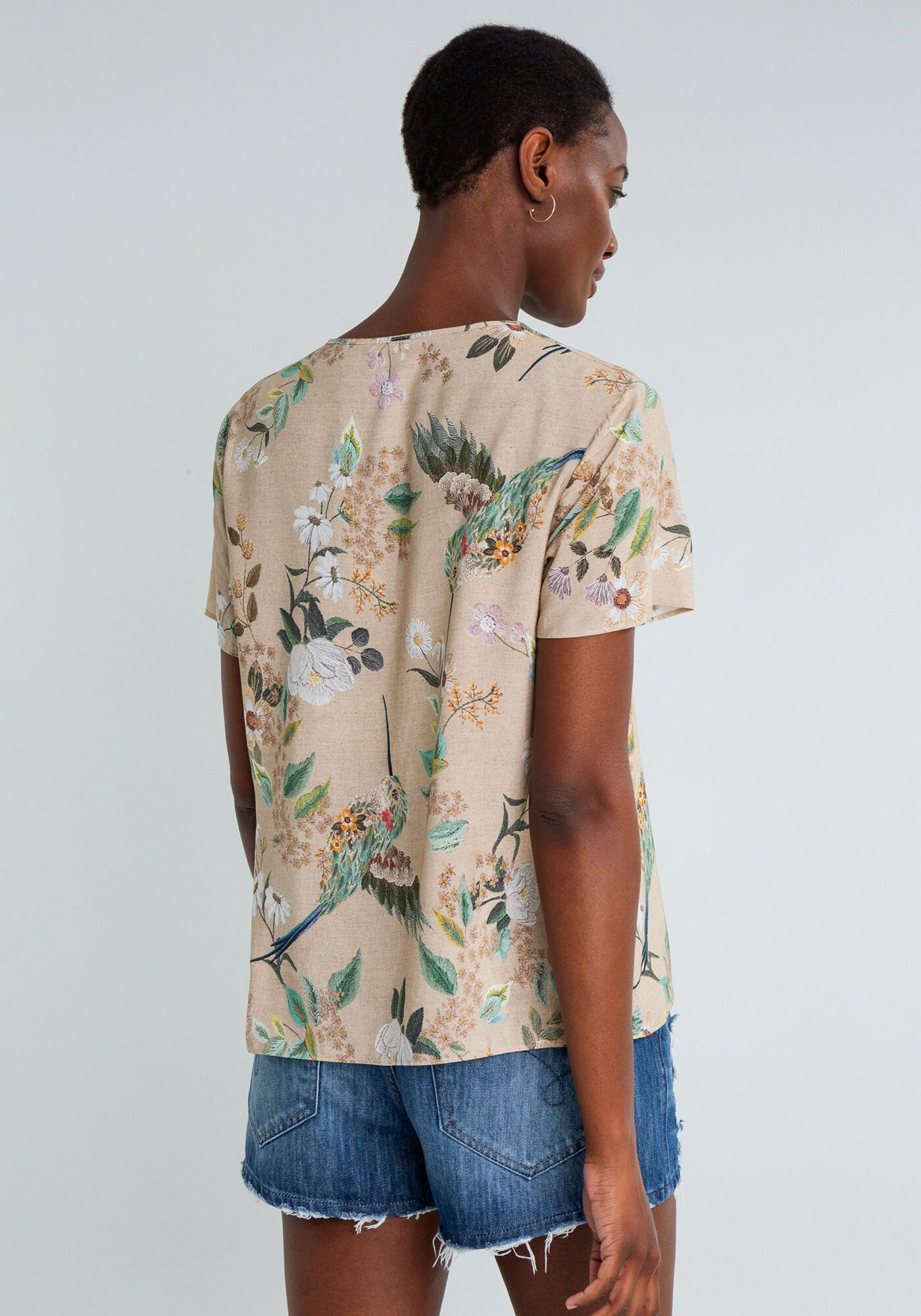 Blusa Decote V Estampada, BEIJA FLOR, large.