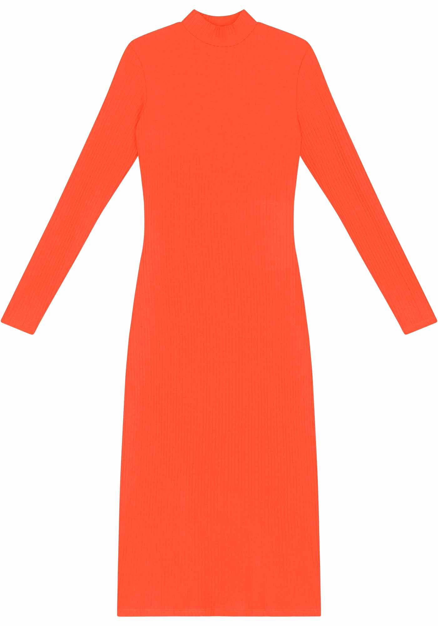 Vestido Midi Manga Longa Canelado com Gola Alta, , large.