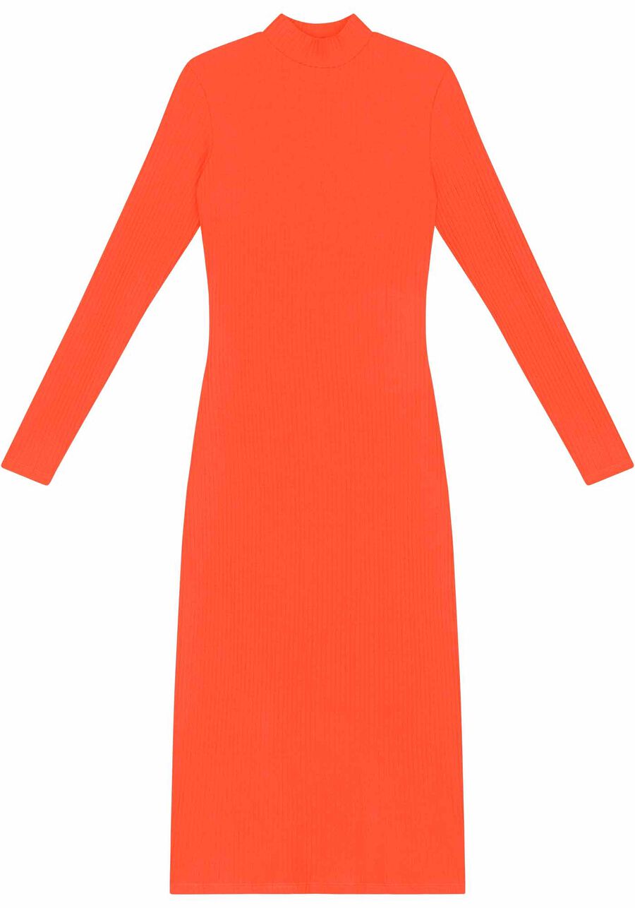 Vestido Midi Manga Longa Canelado com Gola Alta, . Vestido Midi Manga Longa Canelado com Gola Alta, , large.