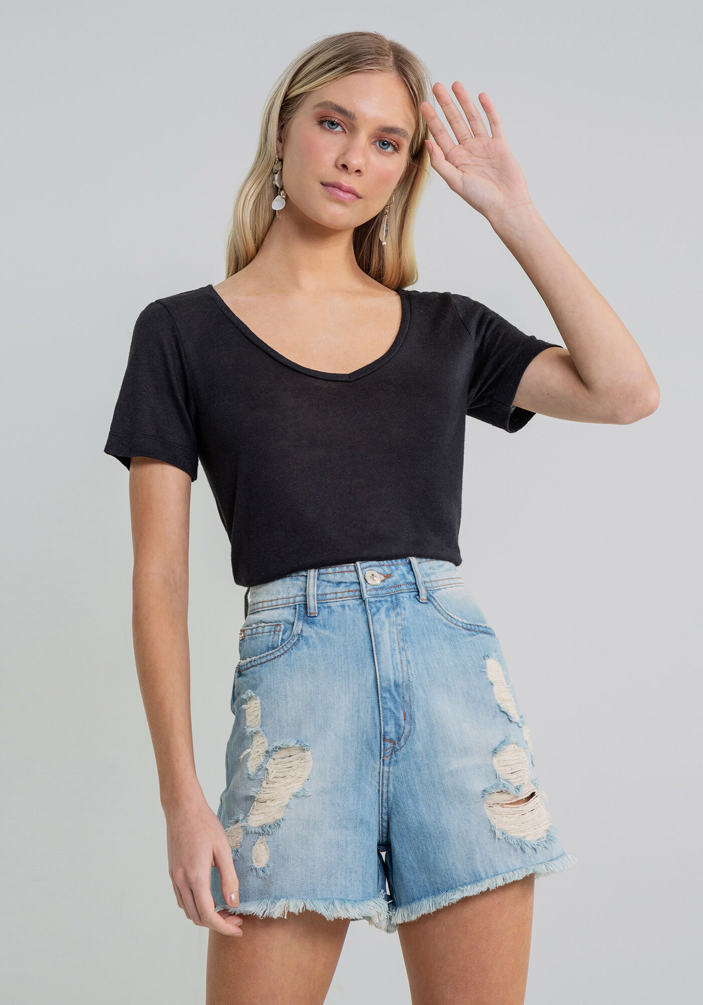 Blusa Decote V B&aacute;sica, , large.