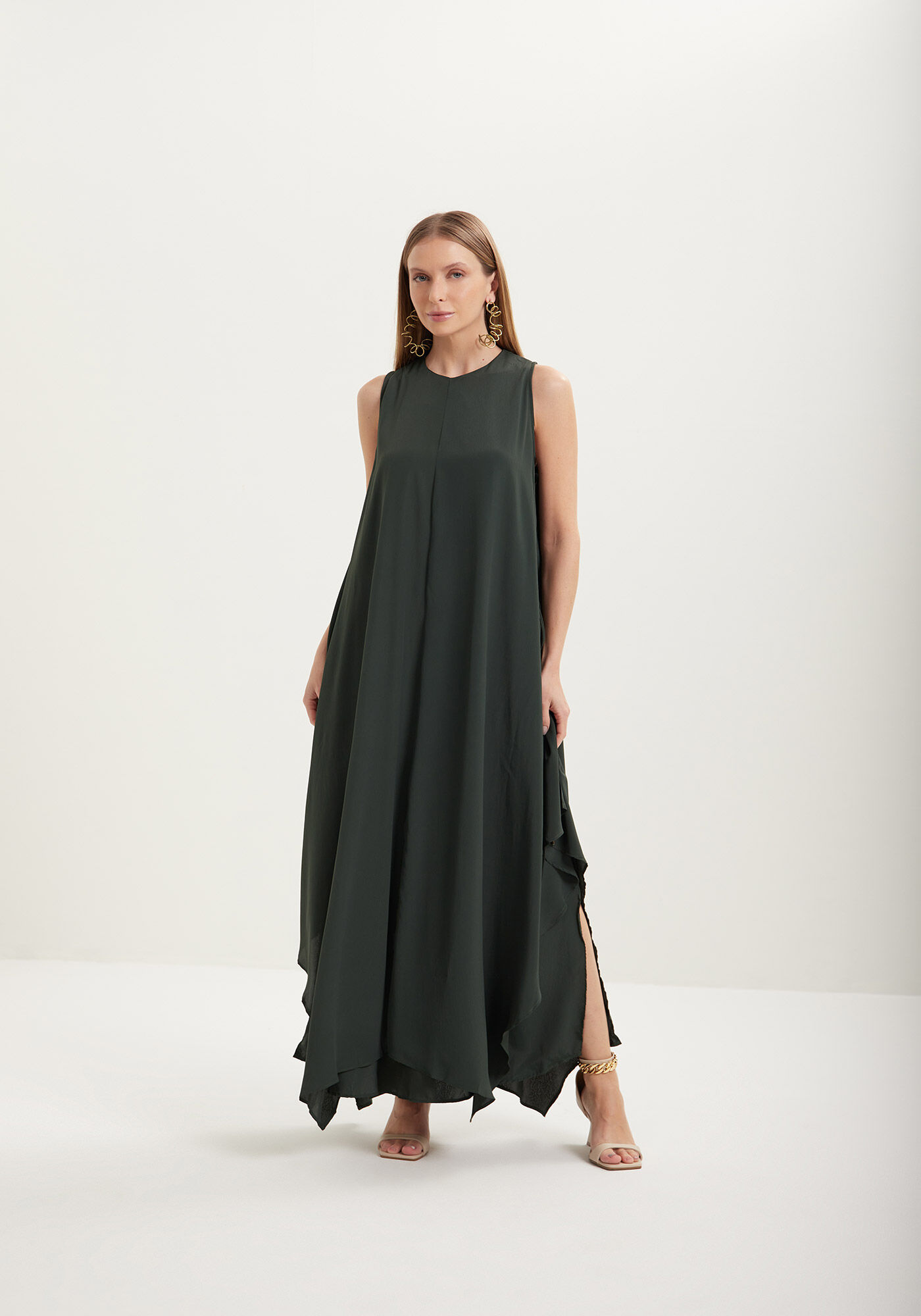 Vestido Ch&aacute; Fluido Com Amarra&ccedil;&atilde;o, VERDE COOPER, large.