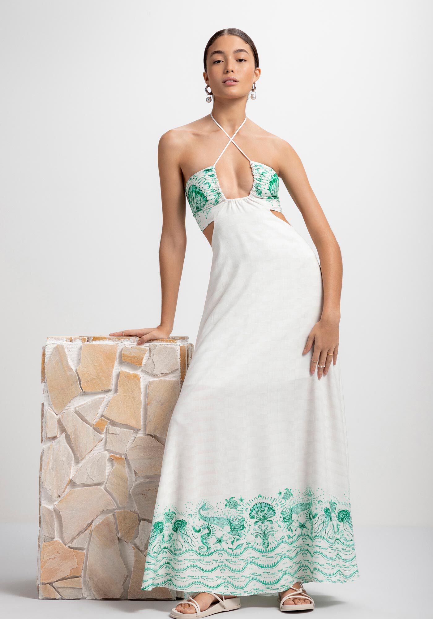 Vestido Midi Frente &Uacute;nica Viscose com Cut Out, MARINA, large.