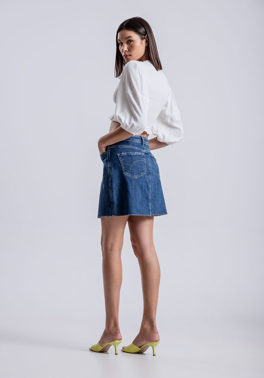 Saia Jeans Curta com Cintura Alta, JEANS. Saia Jeans Curta com Cintura Alta, JEANS, large.