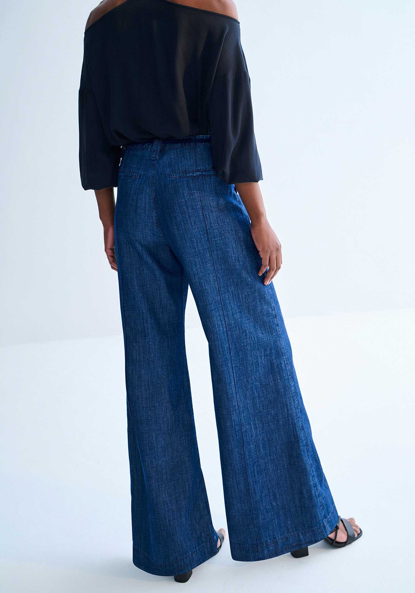 Cal&ccedil;a Jeans Pantalona Alfaiataria com Cinto Cord&atilde;o, , large.