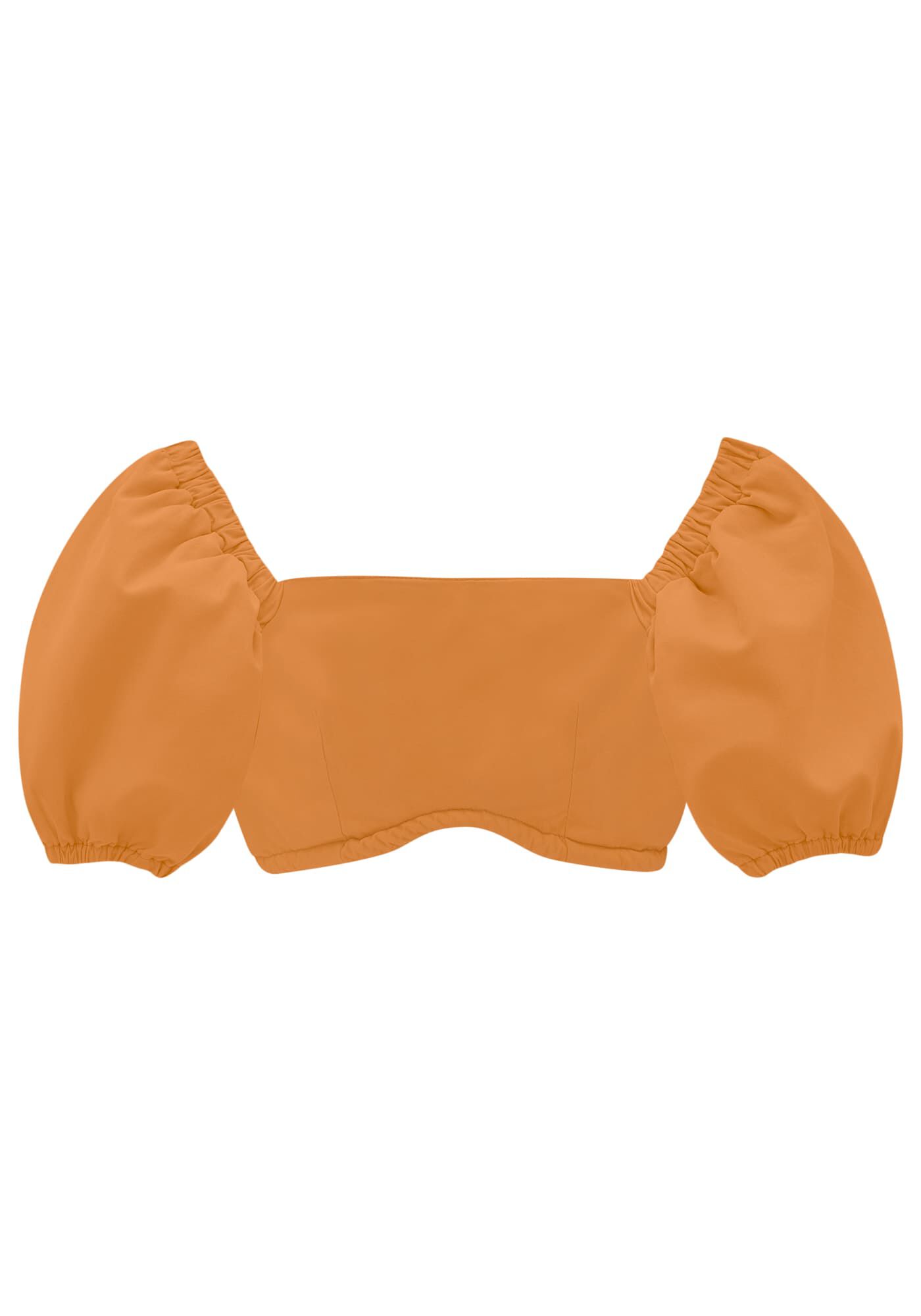 Blusa Sarja Cropped com Manga Bufante, , large.