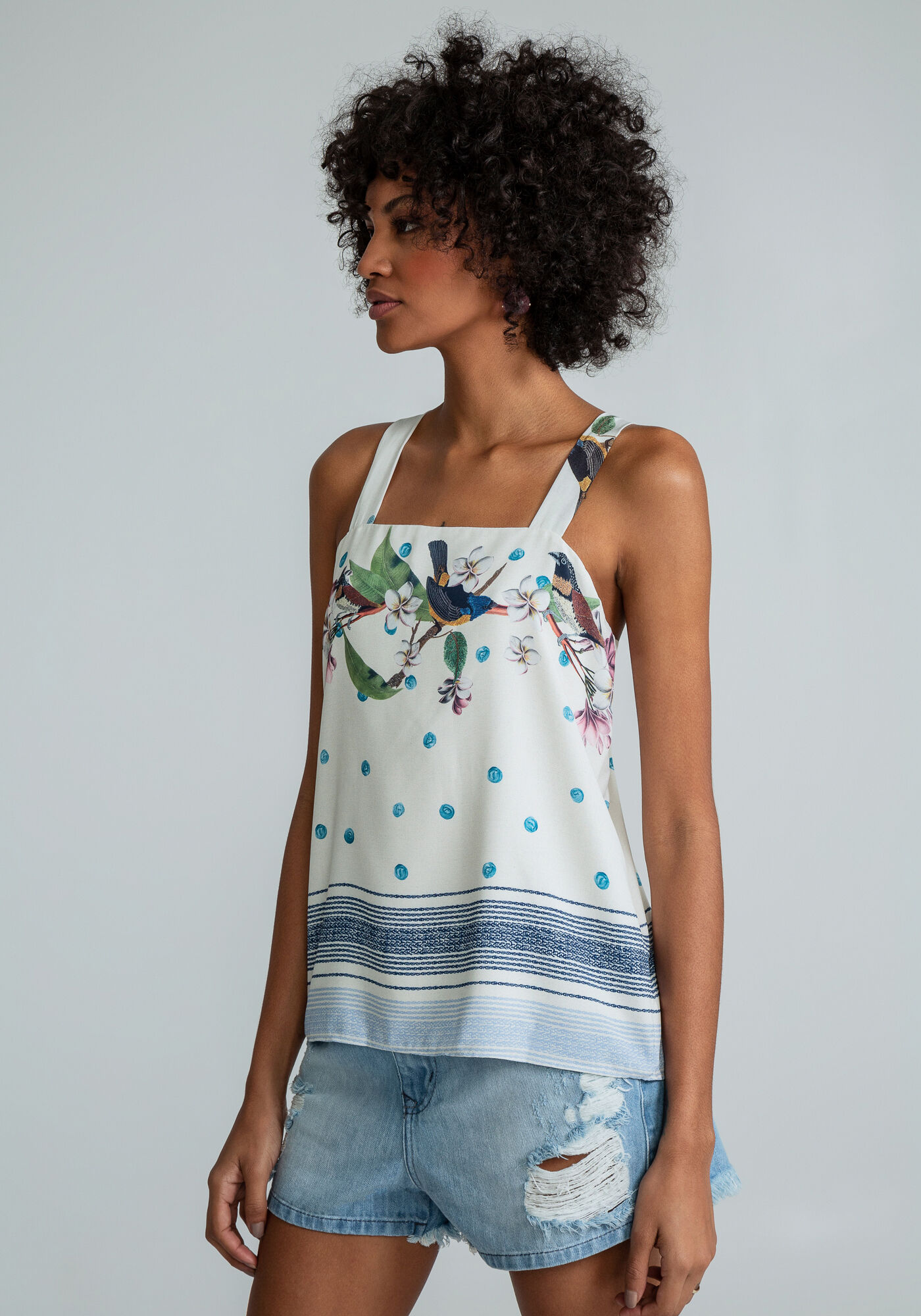 Blusa com Al&ccedil;as Faixa Estampa, , large.