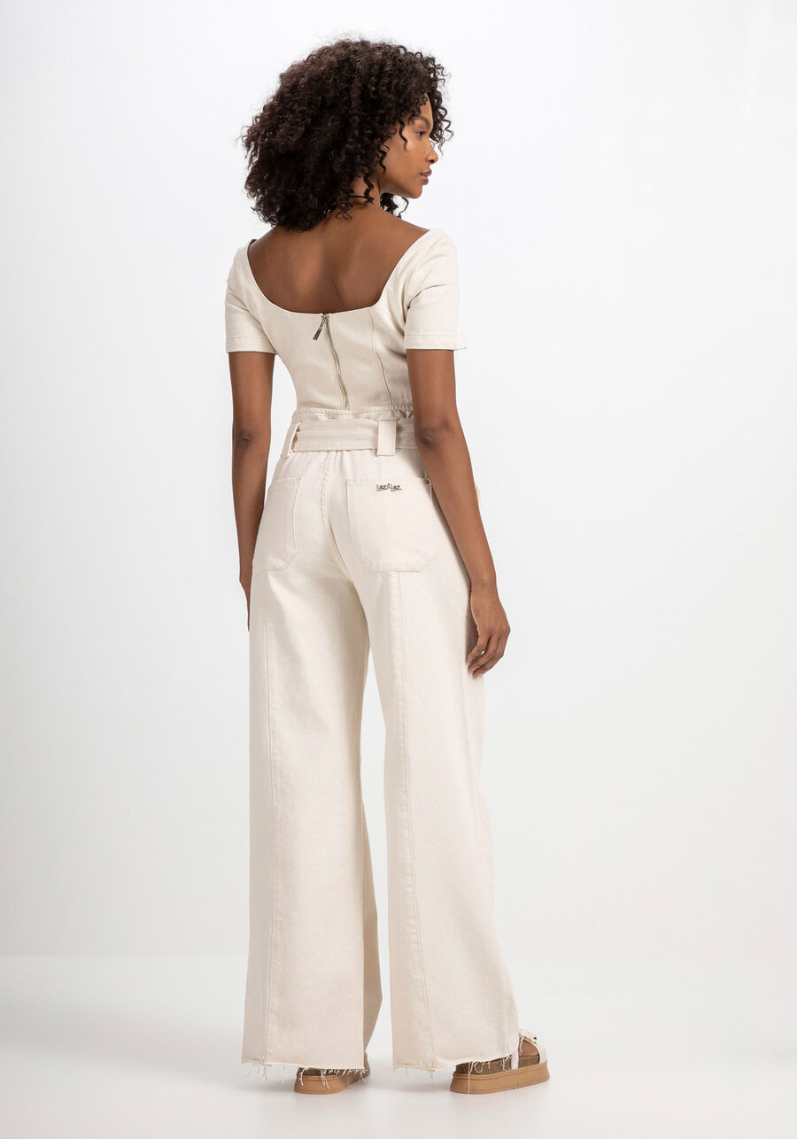 Calça Jeans Off White Wide Leg com Cinto, BRANCO OFF WHITE. Calça Jeans Off White Wide Leg com Cinto, BRANCO OFF WHITE, large.