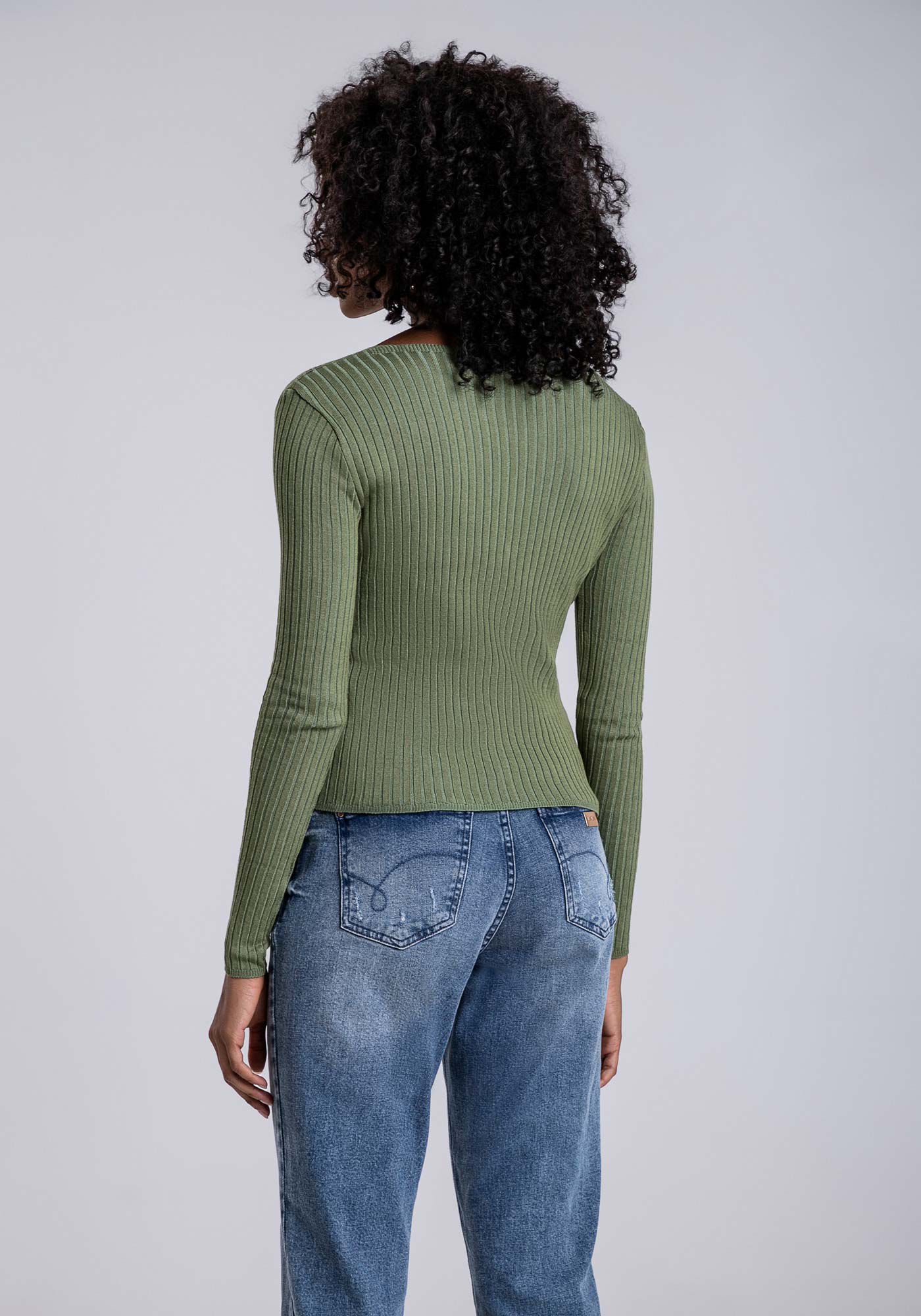 Cardigan em Tric&ocirc; com Decote V e Bot&otilde;es, , large.