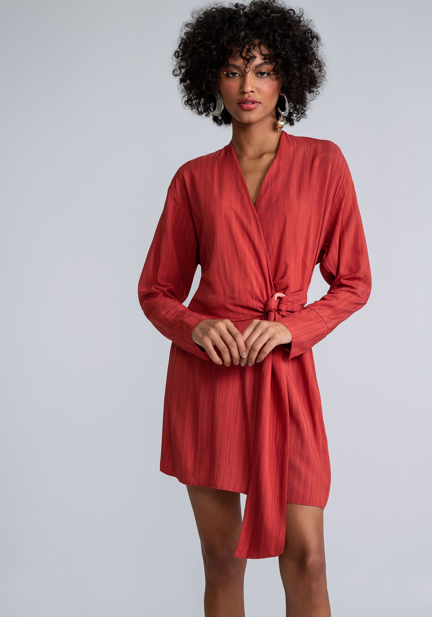 Vestido Manga Longa Transpassado, LINHAS, large.