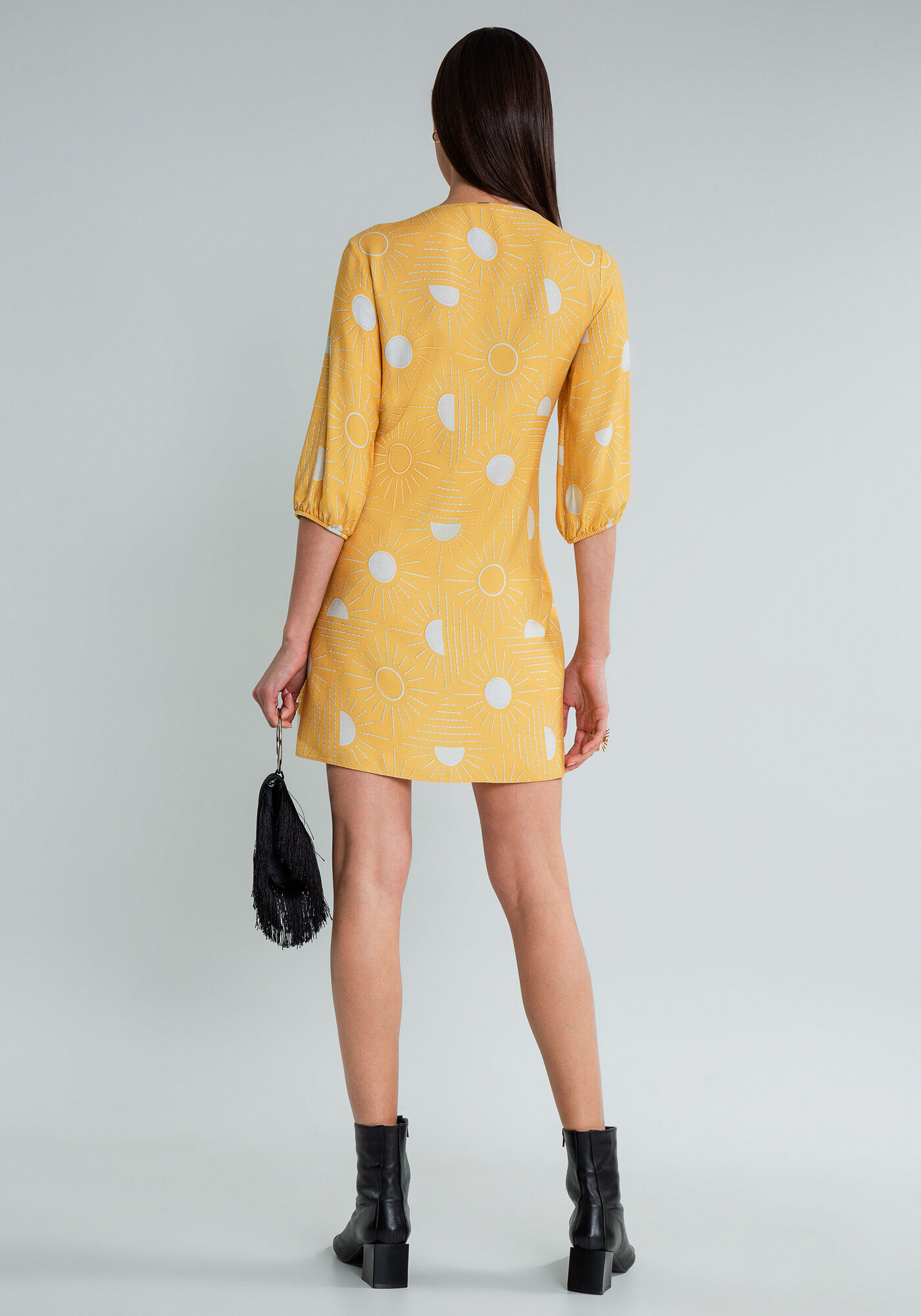 Vestido Curto Estampado Manga 3/4, , large.