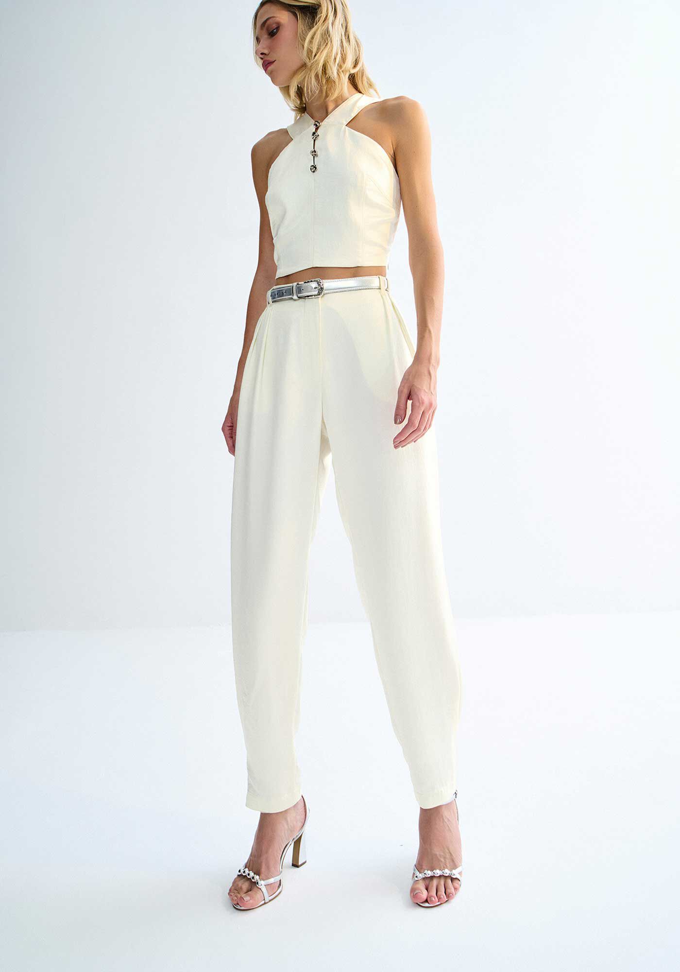 Cal&ccedil;a Slouchy Cintura Alta com Cinto Metalizado, , large.