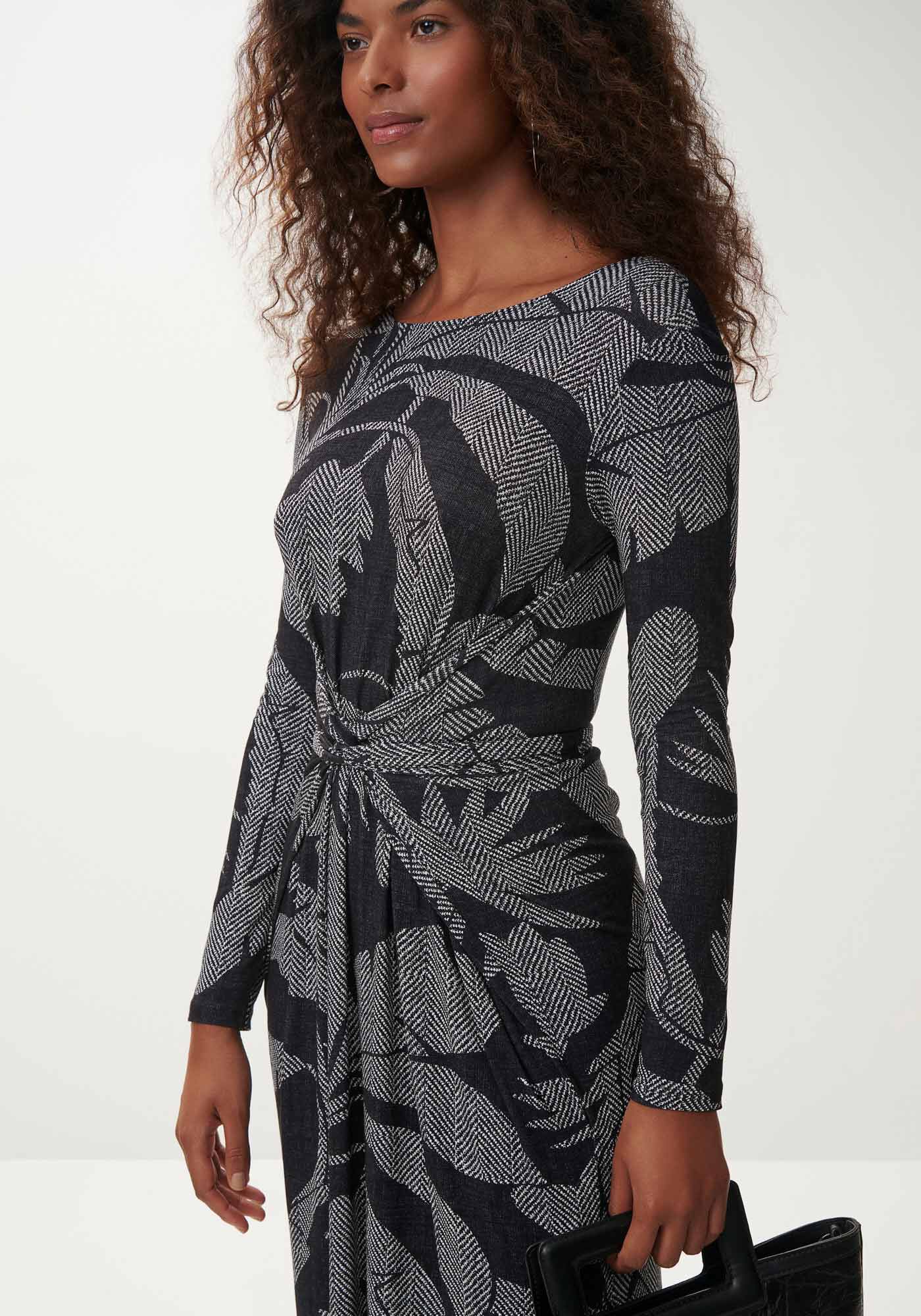 Vestido Midi Manga Longa Estampado com Faixa, , large.