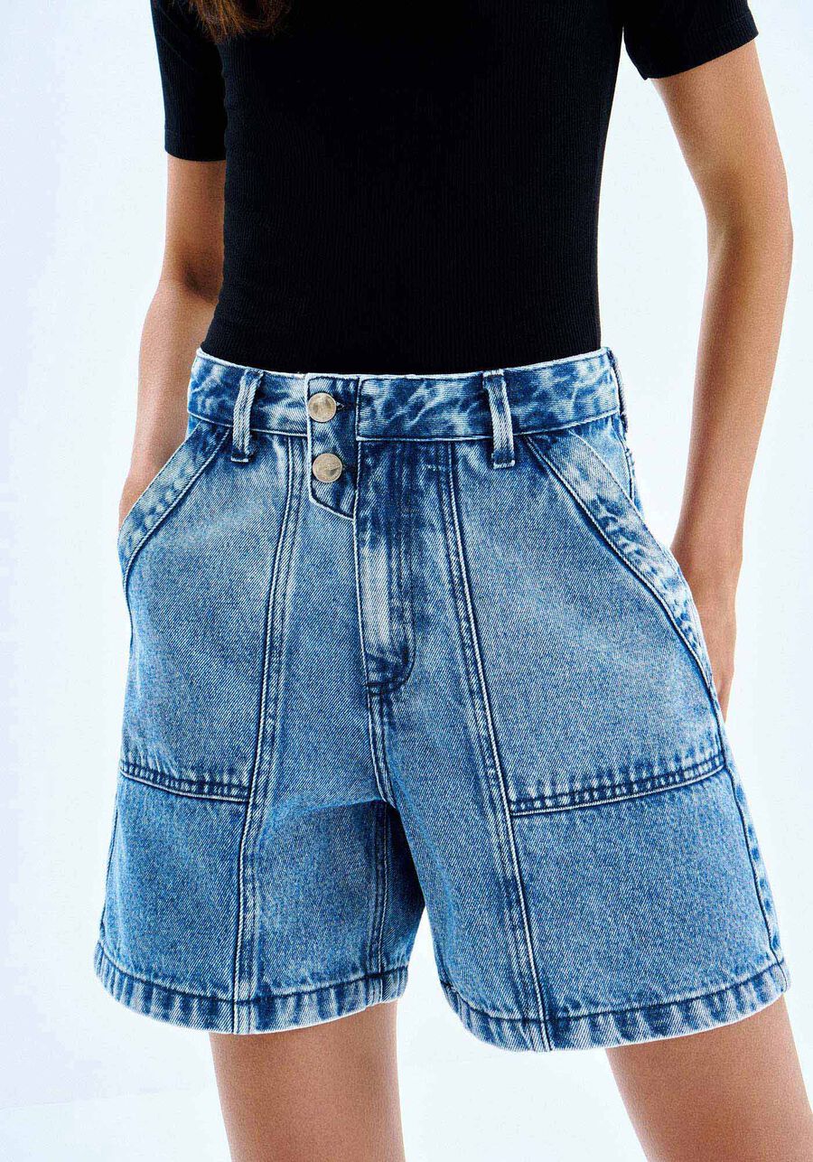 Shorts Jeans Baggy com Detalhe Cós, . Shorts Jeans Baggy com Detalhe Cós, , large.