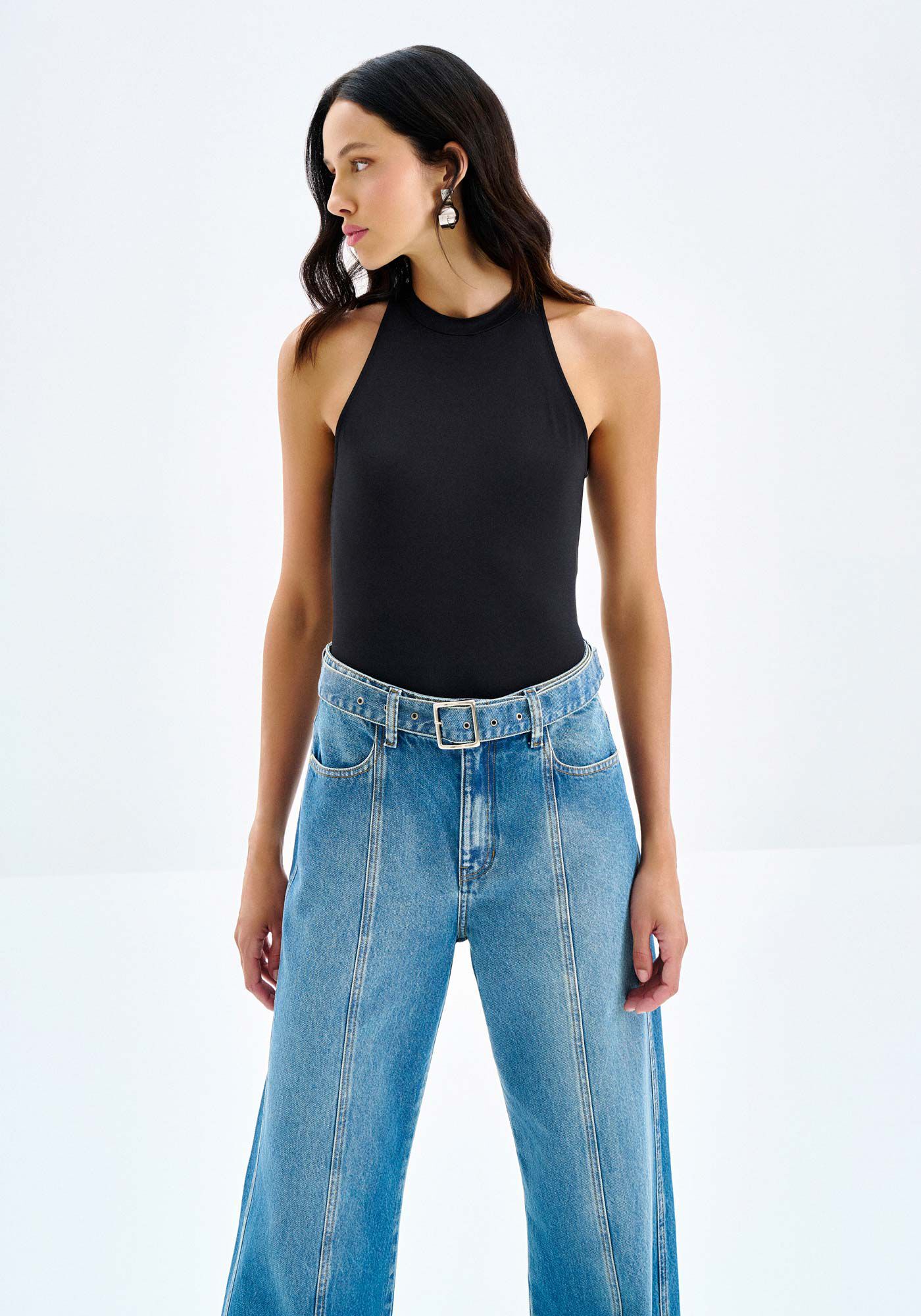 Blusa Halter Neck em Malha Aveludada, , large.