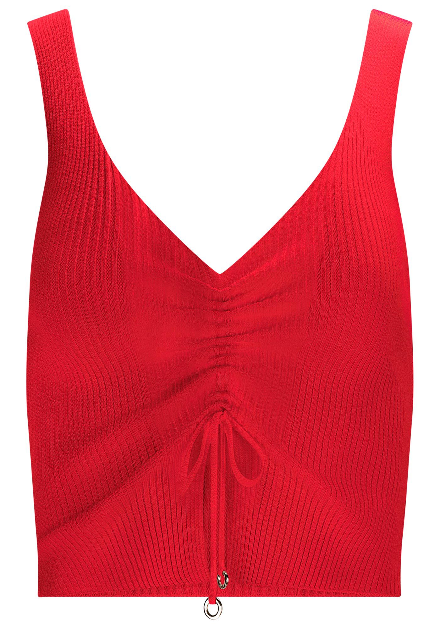 Blusa em Tric&ocirc; com Amarra&ccedil;&atilde;o Franzida, VERMELHO ROSE MADDER, large.