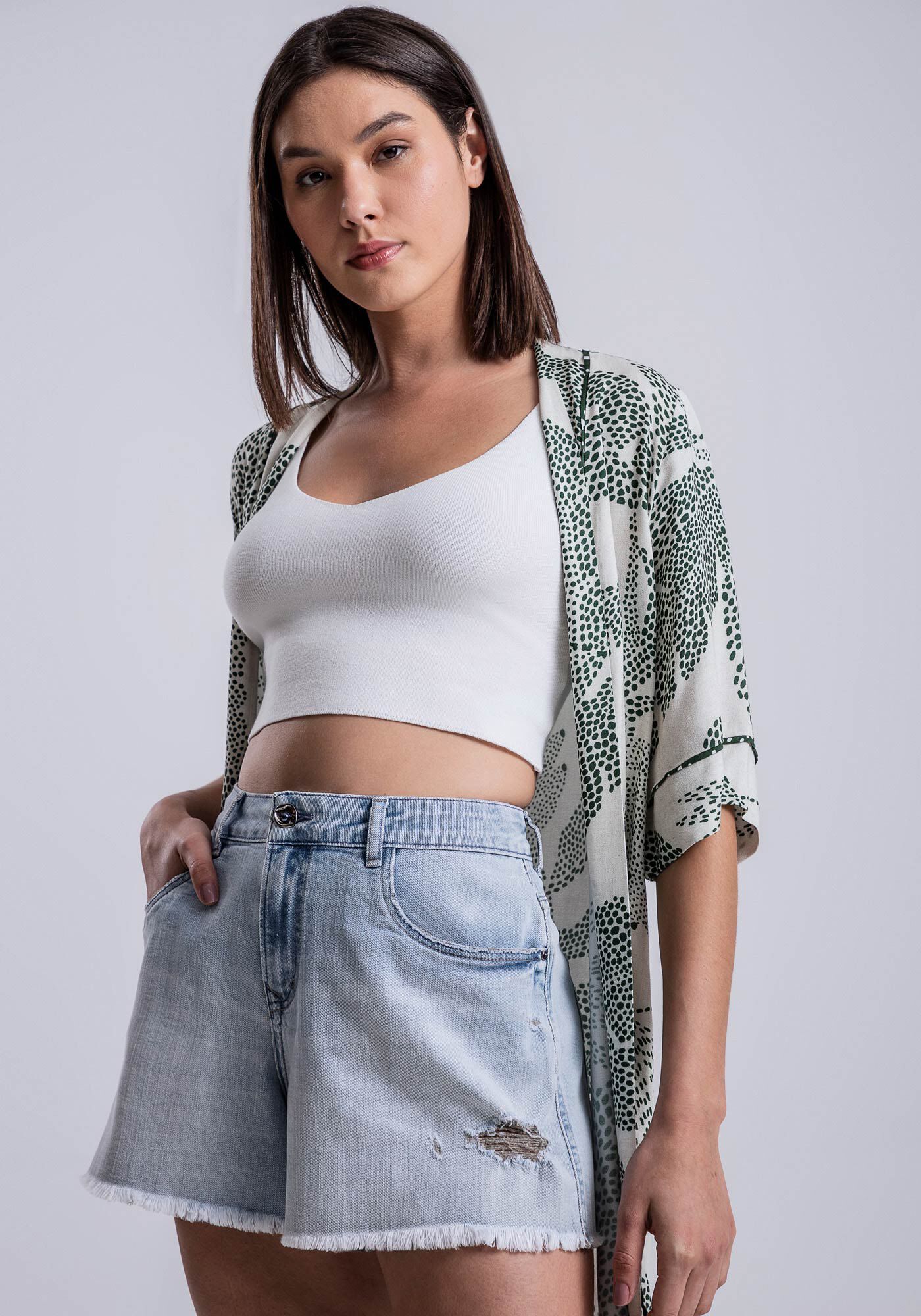 Kimono Alongado em Crepe com Cinto, , large.