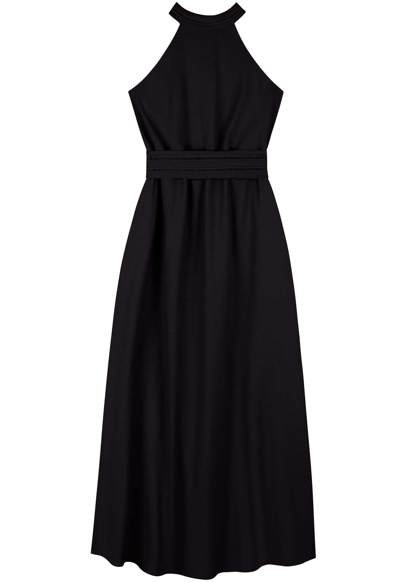 Vestido Longo Com Gola Alta Bordada E Cinto, , large.