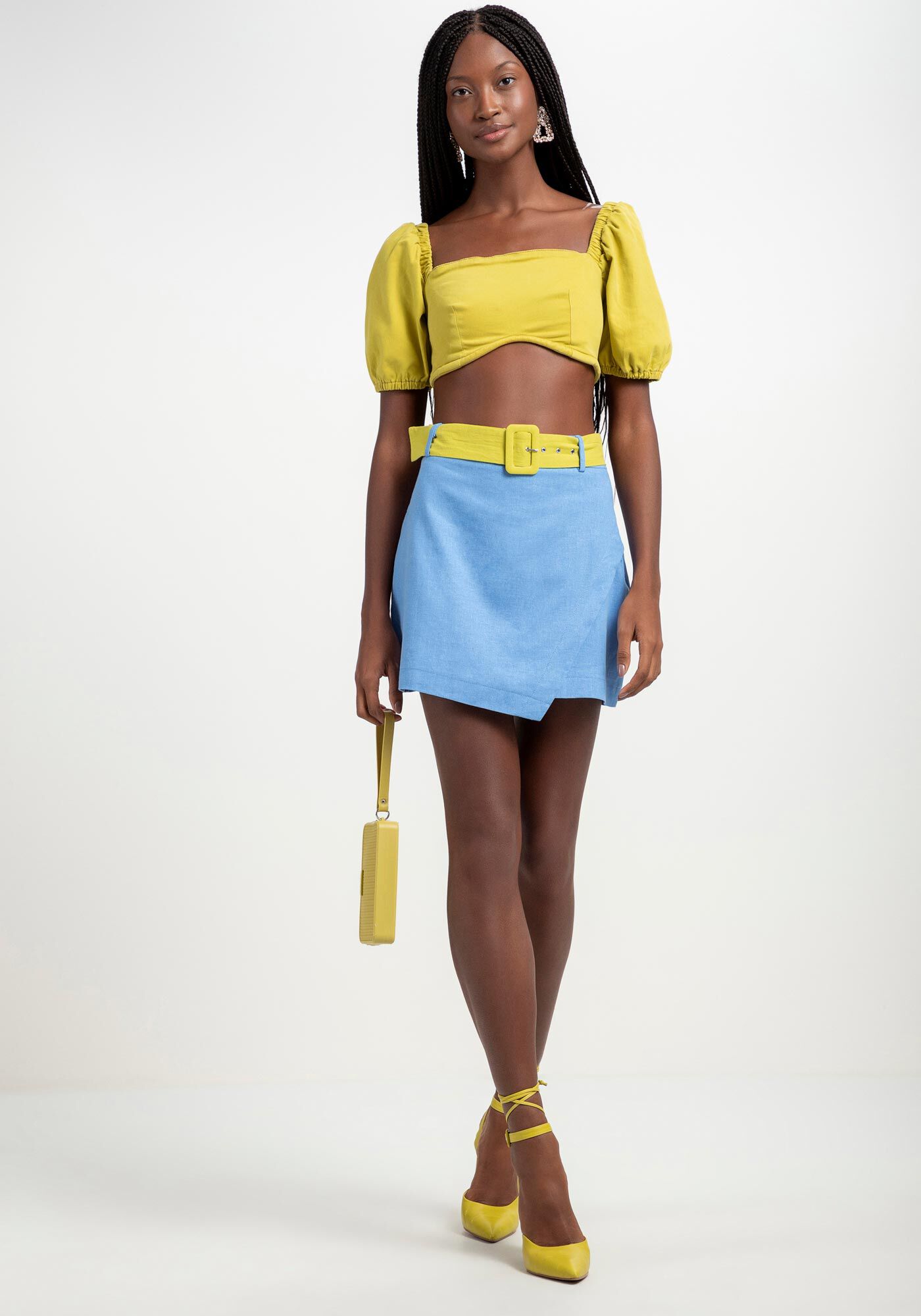 Saia Curta em Linho com Cinto Color, , large.