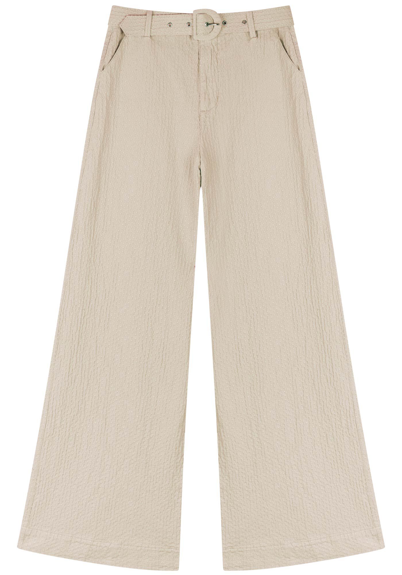 Cal&ccedil;a Super Wide Leg Em Sarja Com Cintura Alta E Cinto, BEGE BISCUIT, large.