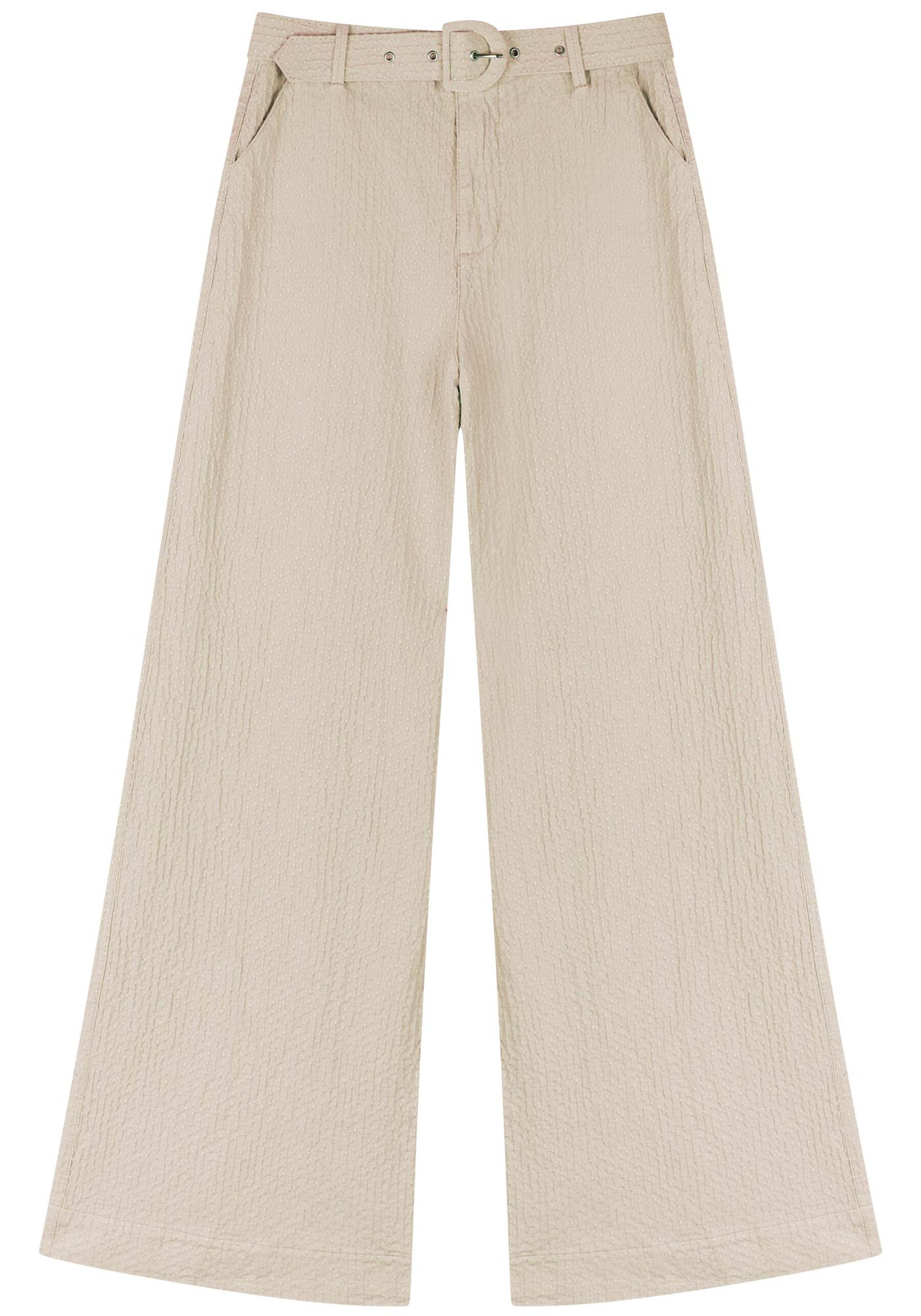 Calça Super Wide Leg Em Sarja Com Cintura Alta E Cinto, BEGE BISCUIT. Calça Super Wide Leg Em Sarja Com Cintura Alta E Cinto, BEGE BISCUIT, large.