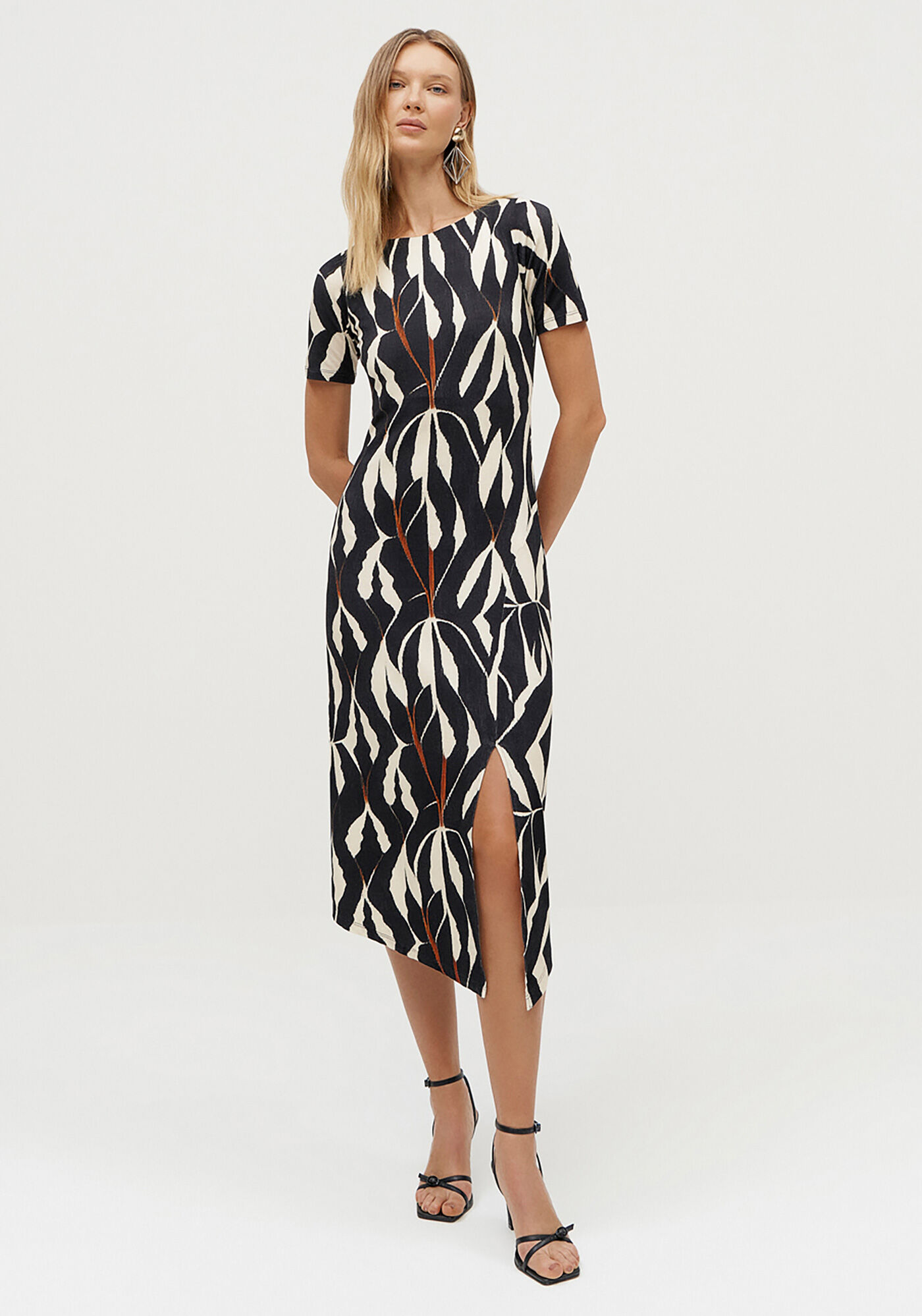 Vestido Midi Estampado em Malha Viscose com Fenda, ABSTRACT, large.