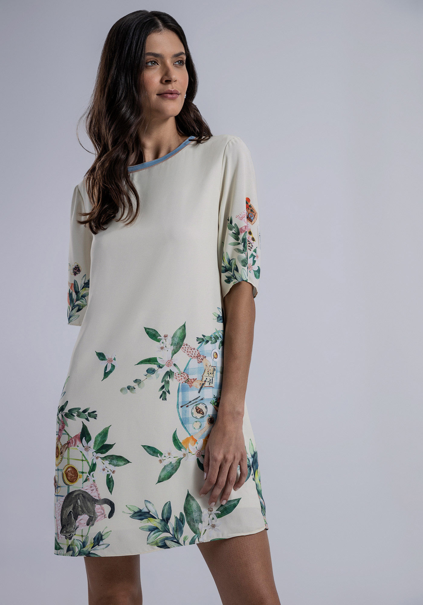 Vestido Curto Estampado com Retil&iacute;nea, , large.