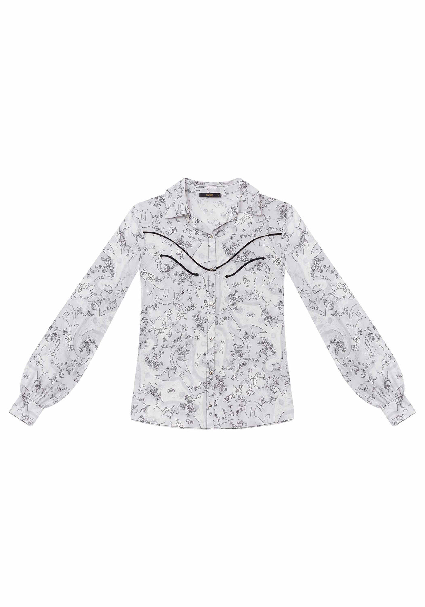 Camisa Manga Longa Bordado Tecido, , large.