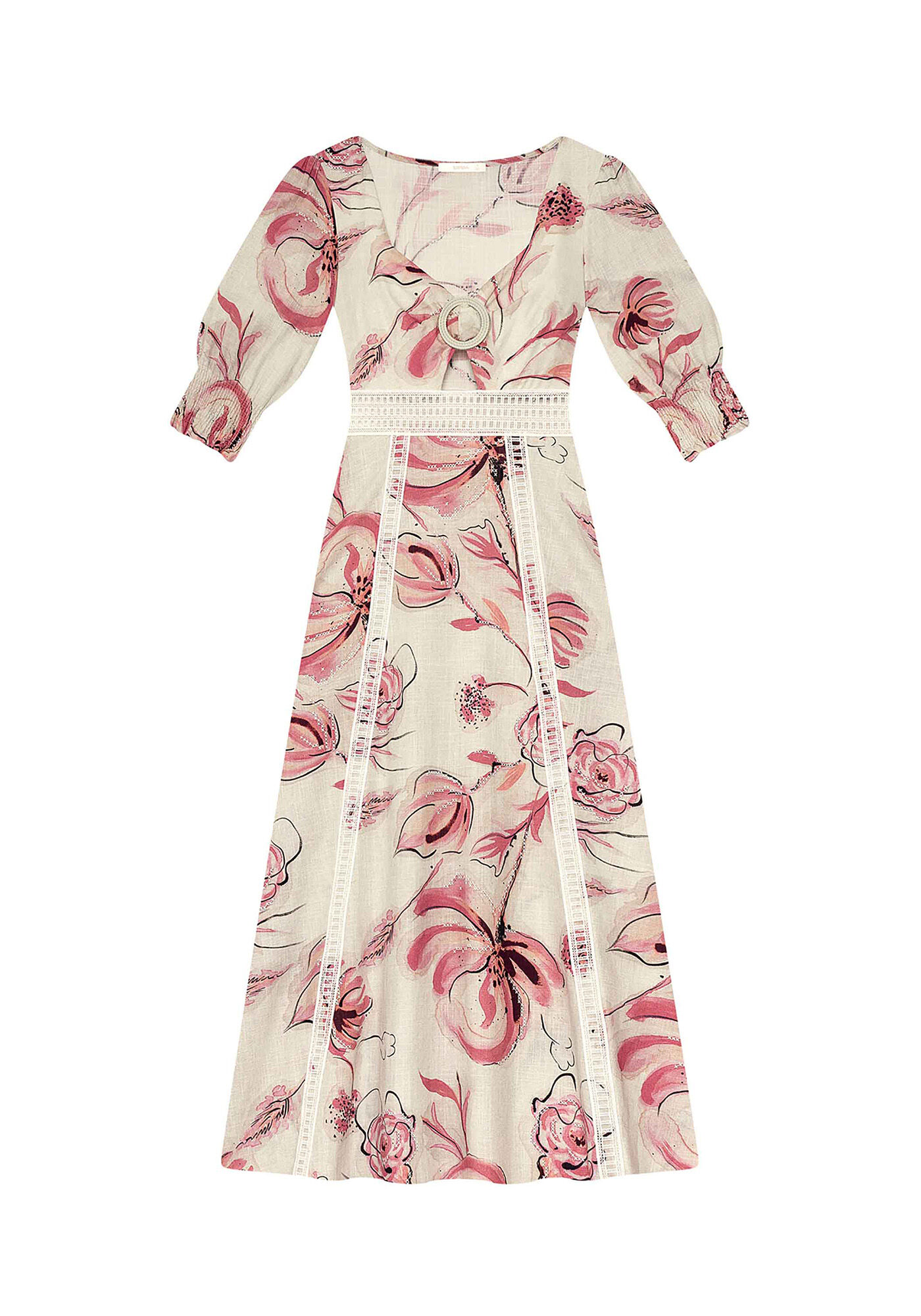 Vestido Tecido Linge Midi Ornamental, , large.