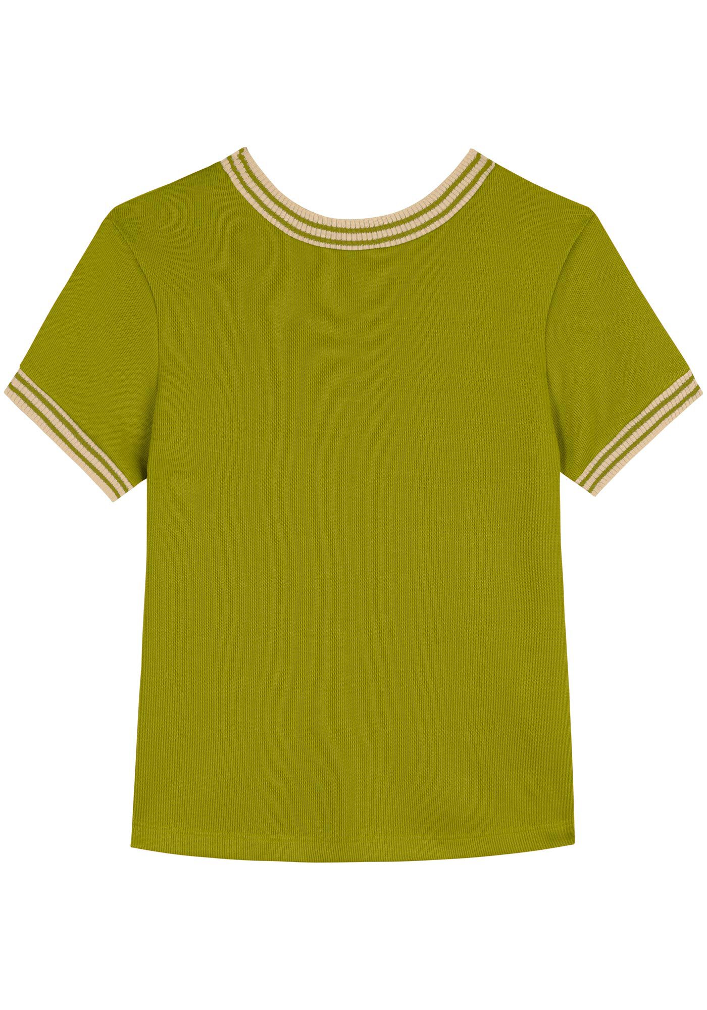 Blusa De Mangas Curtas Em Malha Com Gola Diferenciada, , large.