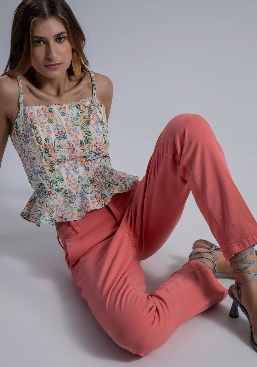 Calça Jeans Alfaiataria Cropped com Cintura Alta, SALMAO MELANIE. Calça Jeans Alfaiataria Cropped com Cintura Alta, SALMAO MELANIE, large.