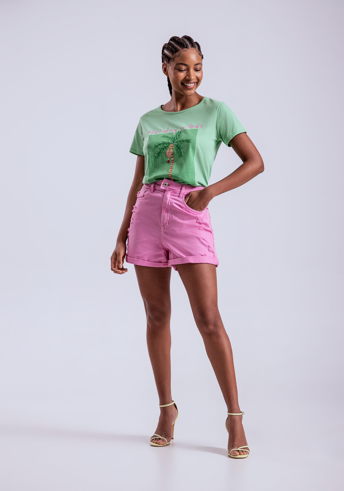 Blusa Manga Curta com Estampa Holiday, VERDE PORTULACA, large.