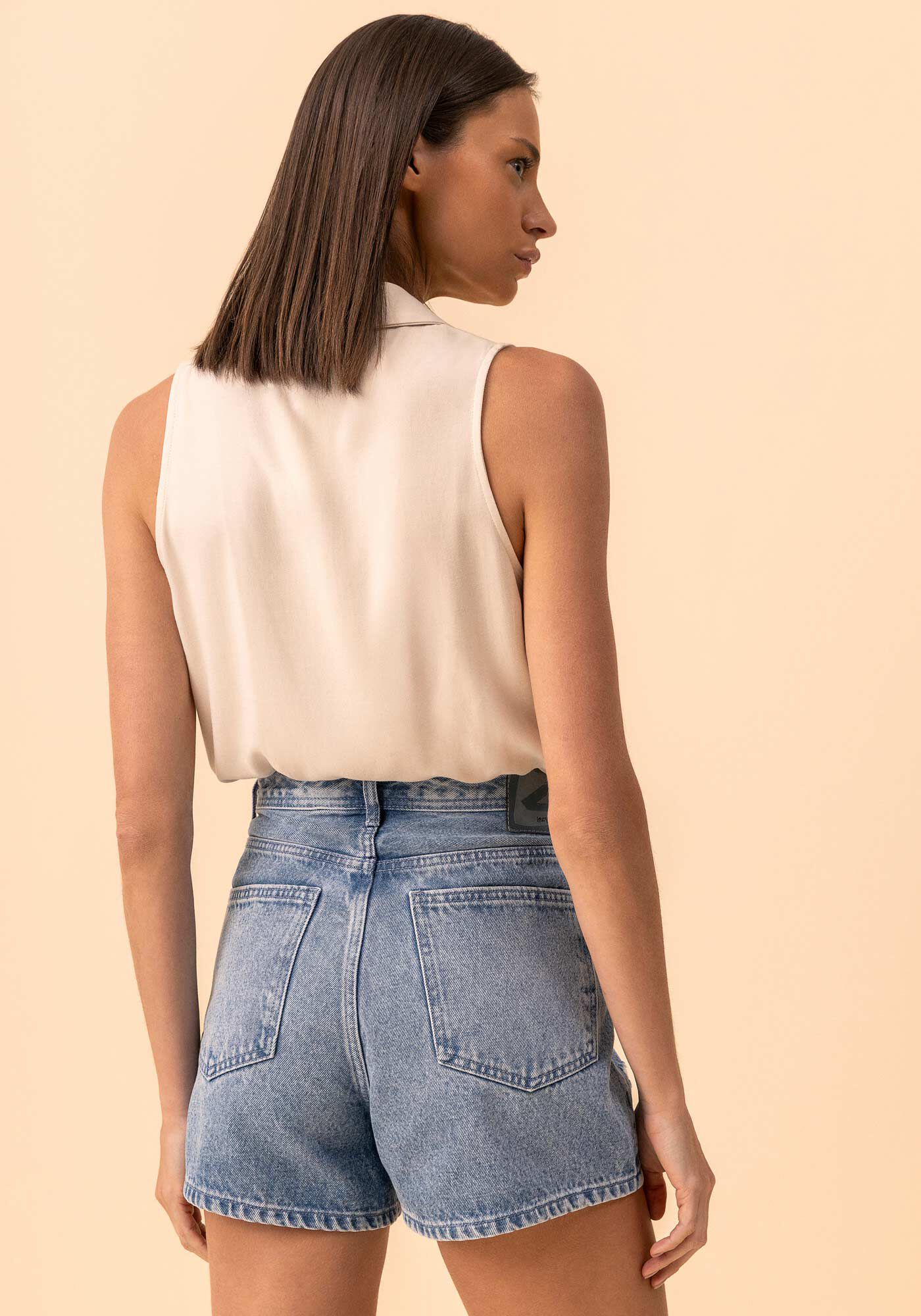 Shorts Jeans Hot Pant Com Cintura Alta E Bolsos, JEANS, large.