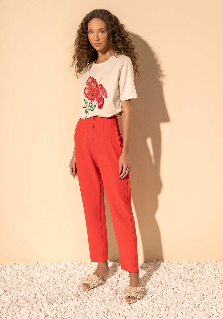 Blusa T-shirt De Mangas Curtas Com Estampa E Aplicações, BEGE ALHAMBRA. Blusa T-shirt De Mangas Curtas Com Estampa E Aplicações, BEGE ALHAMBRA, large.