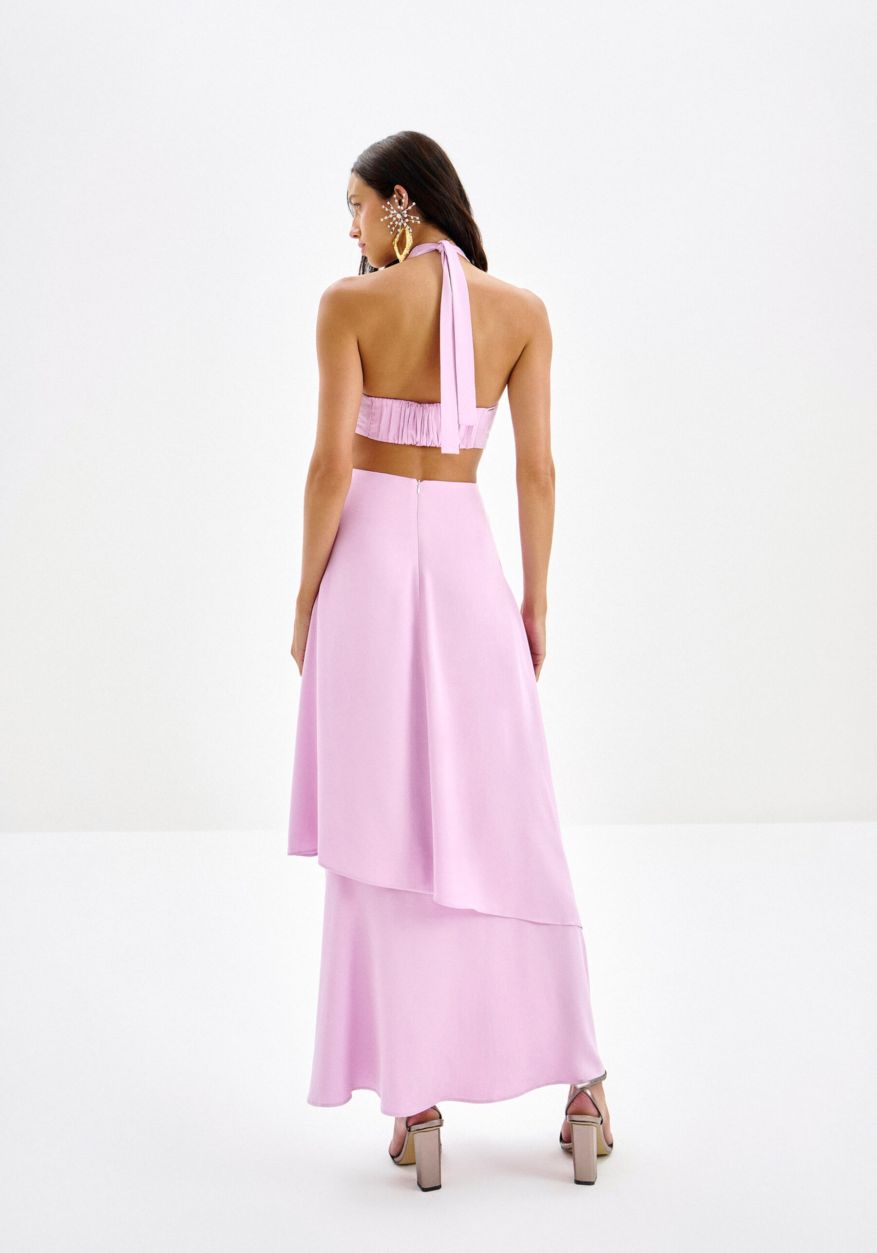 Vestido Longo Frente Única com Franzido e Cut, . Vestido Longo Frente Única com Franzido e Cut, , large.