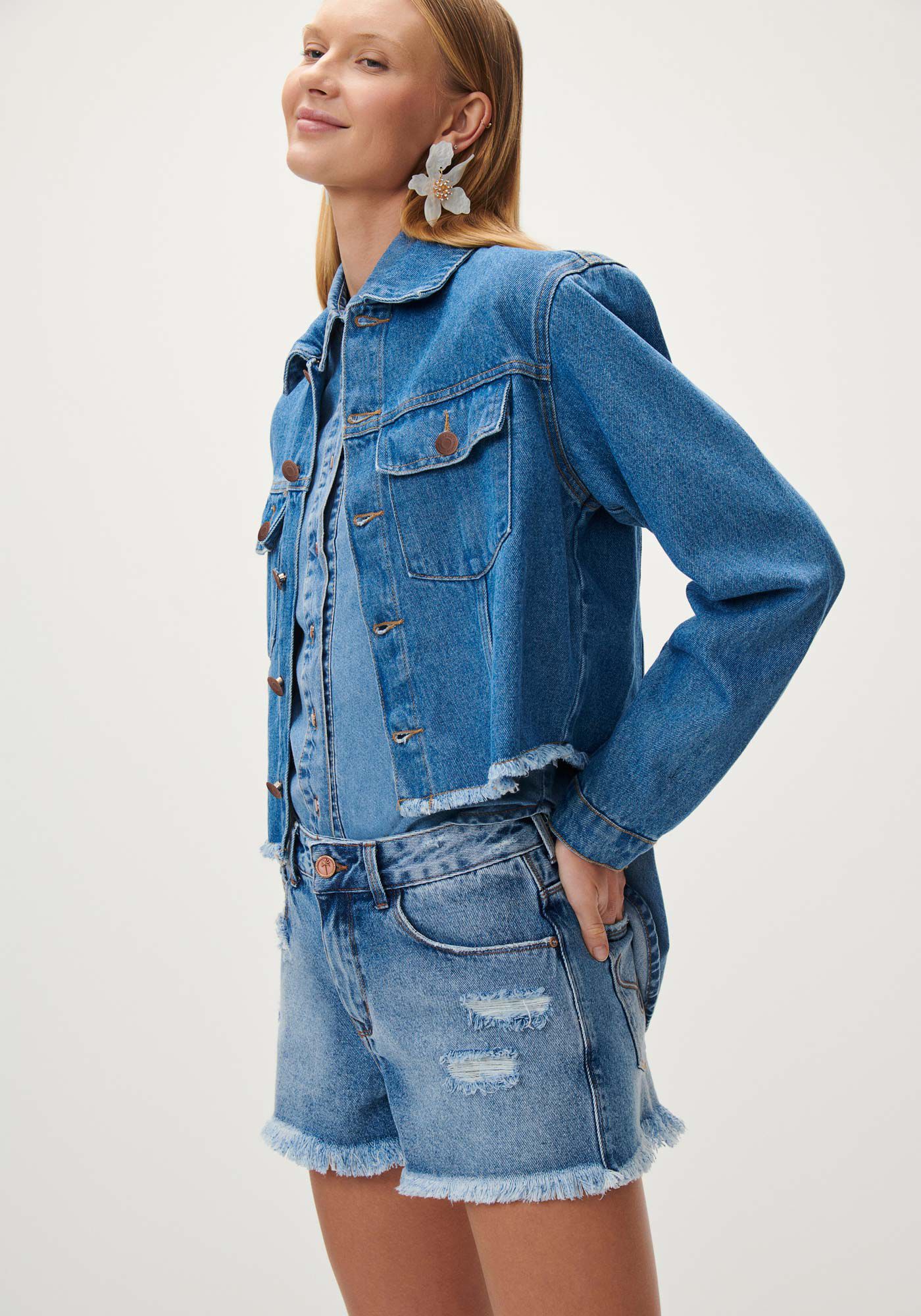 Shorts Jeans Linha A com Cintura Alta, JEANS, large.