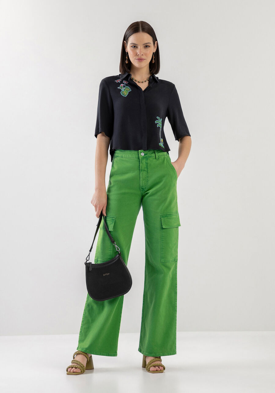 Calça Sarja Wide Leg Cargo Estonado, . Calça Sarja Wide Leg Cargo Estonado, , large.
