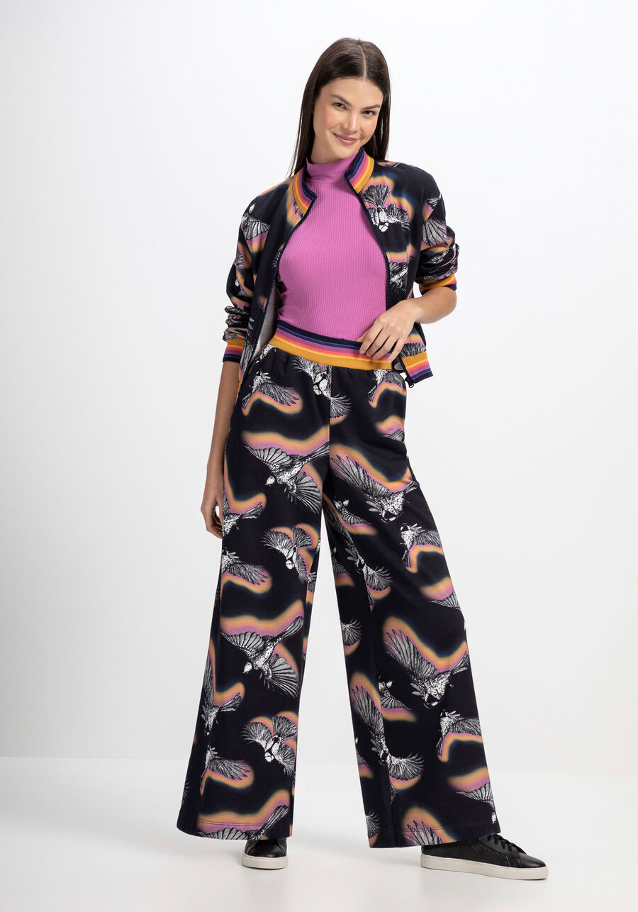 Calça Pantalona em Moletom Estampada, FREEDOM. Calça Pantalona em Moletom Estampada, FREEDOM, large.