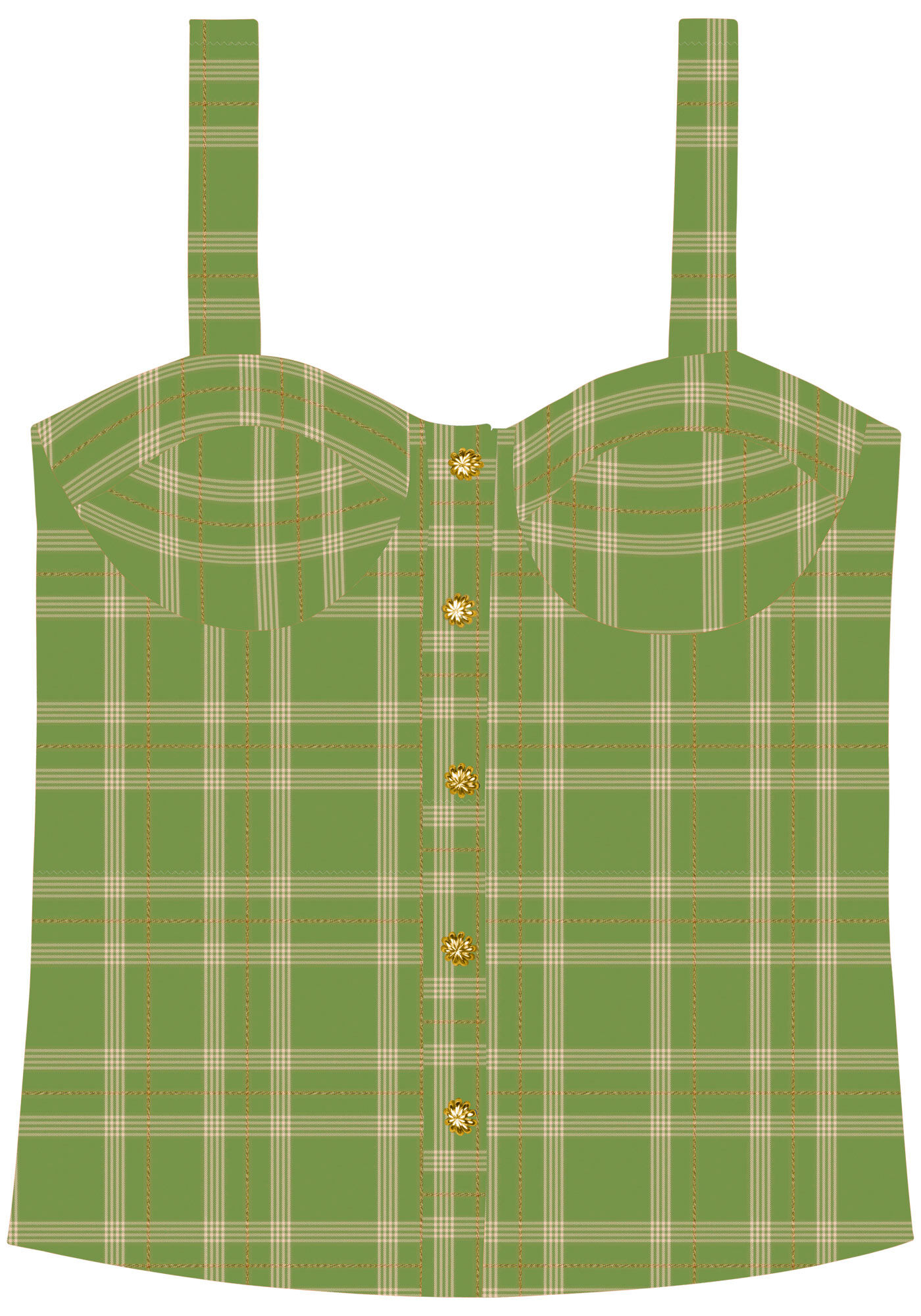 Blusa De Al&ccedil;as Xadrez Em Algod&atilde;o Com Bot&otilde;es Frontais, , large.