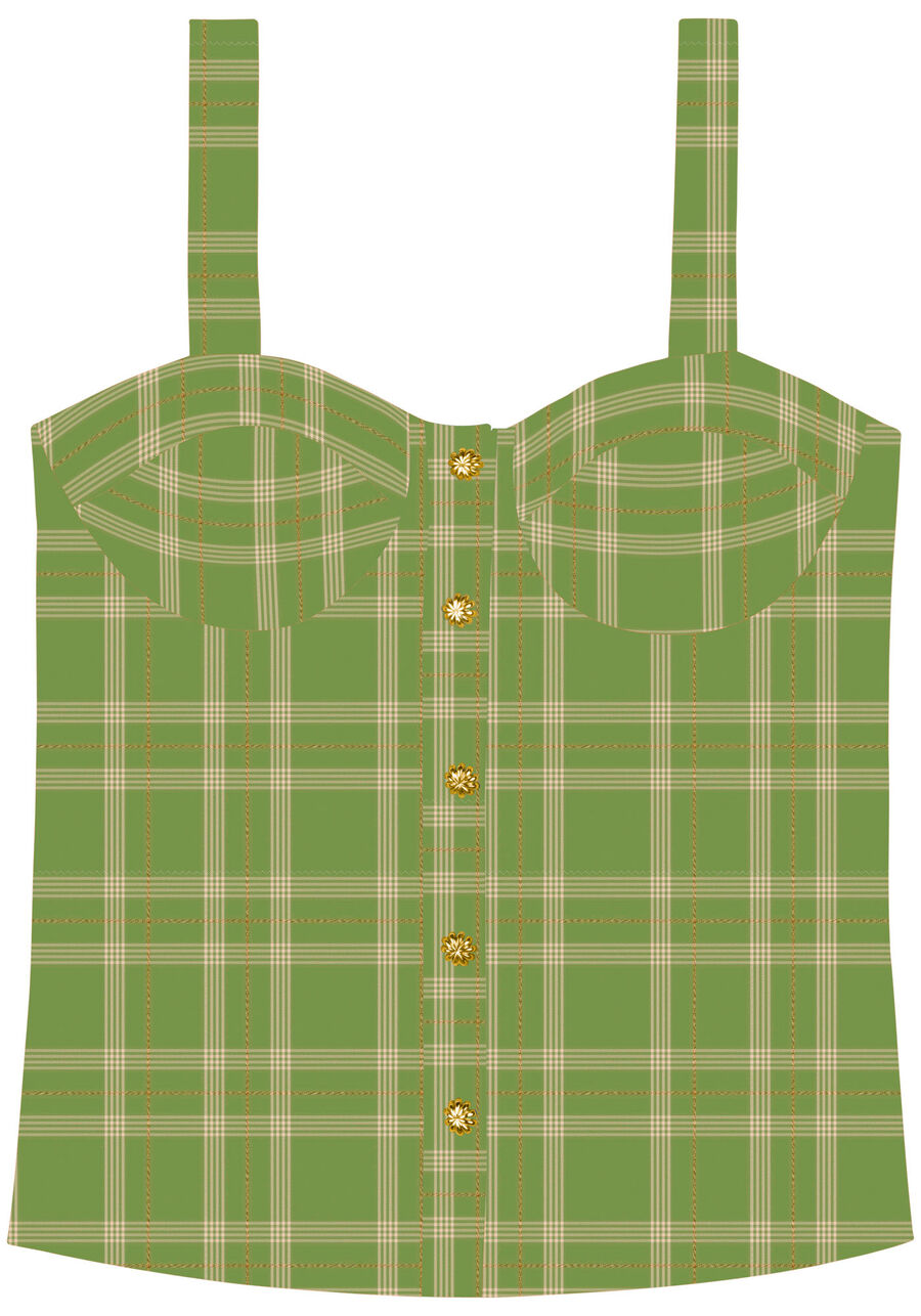 Blusa De Alças Xadrez Em Algodão Com Botões Frontais, . Blusa De Alças Xadrez Em Algodão Com Botões Frontais, , large.