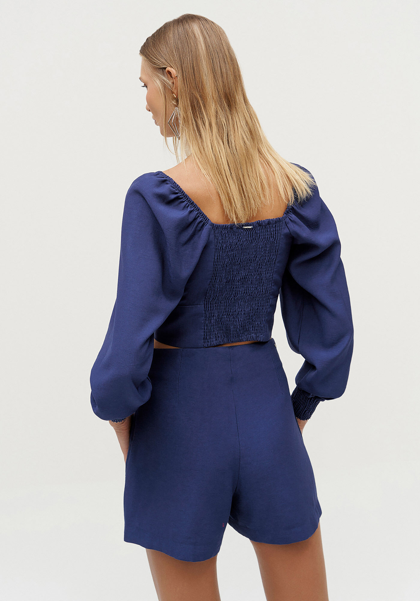 Shorts-Saia Cintura Alta com Pregas, AZUL AZULON, large.