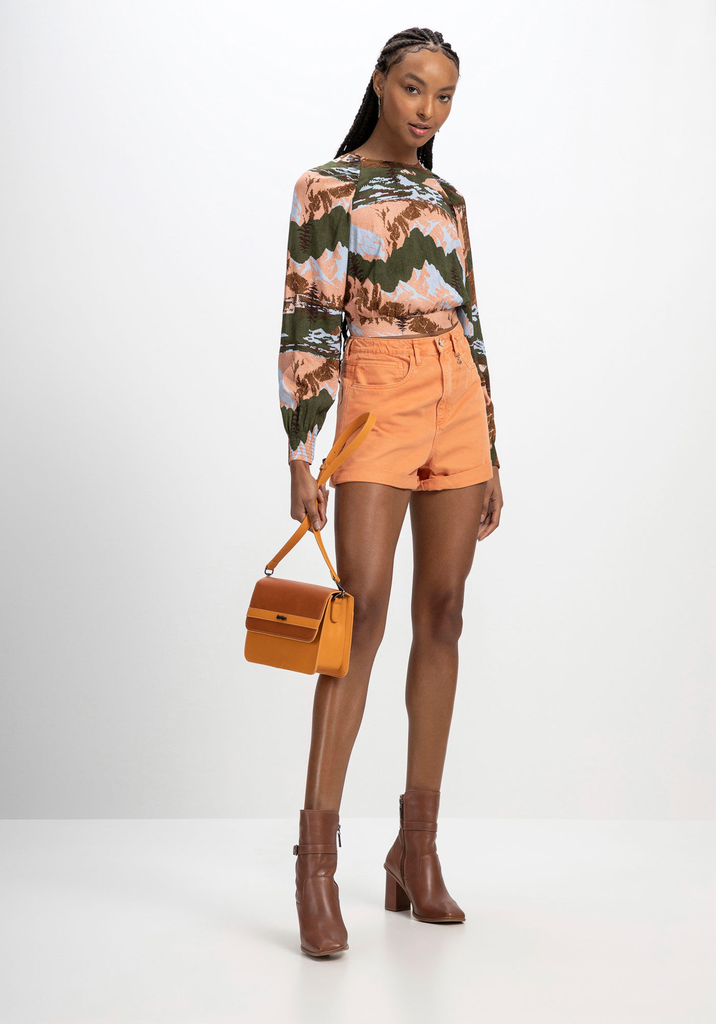 Blusa Estampada em Viscose com Manga Longa, , large.