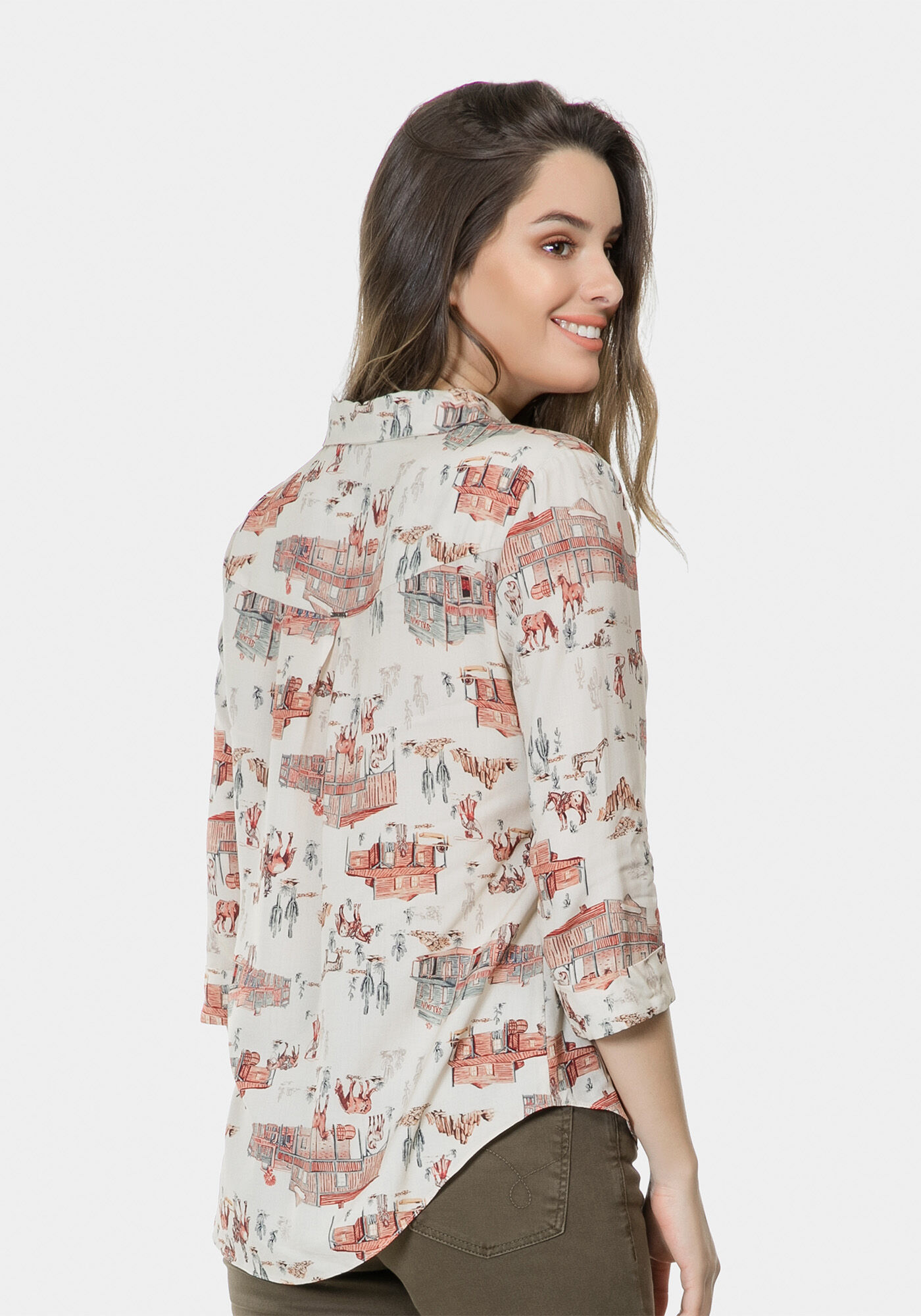 Camisa Manga 3/4 Estampada Tecido, , large.