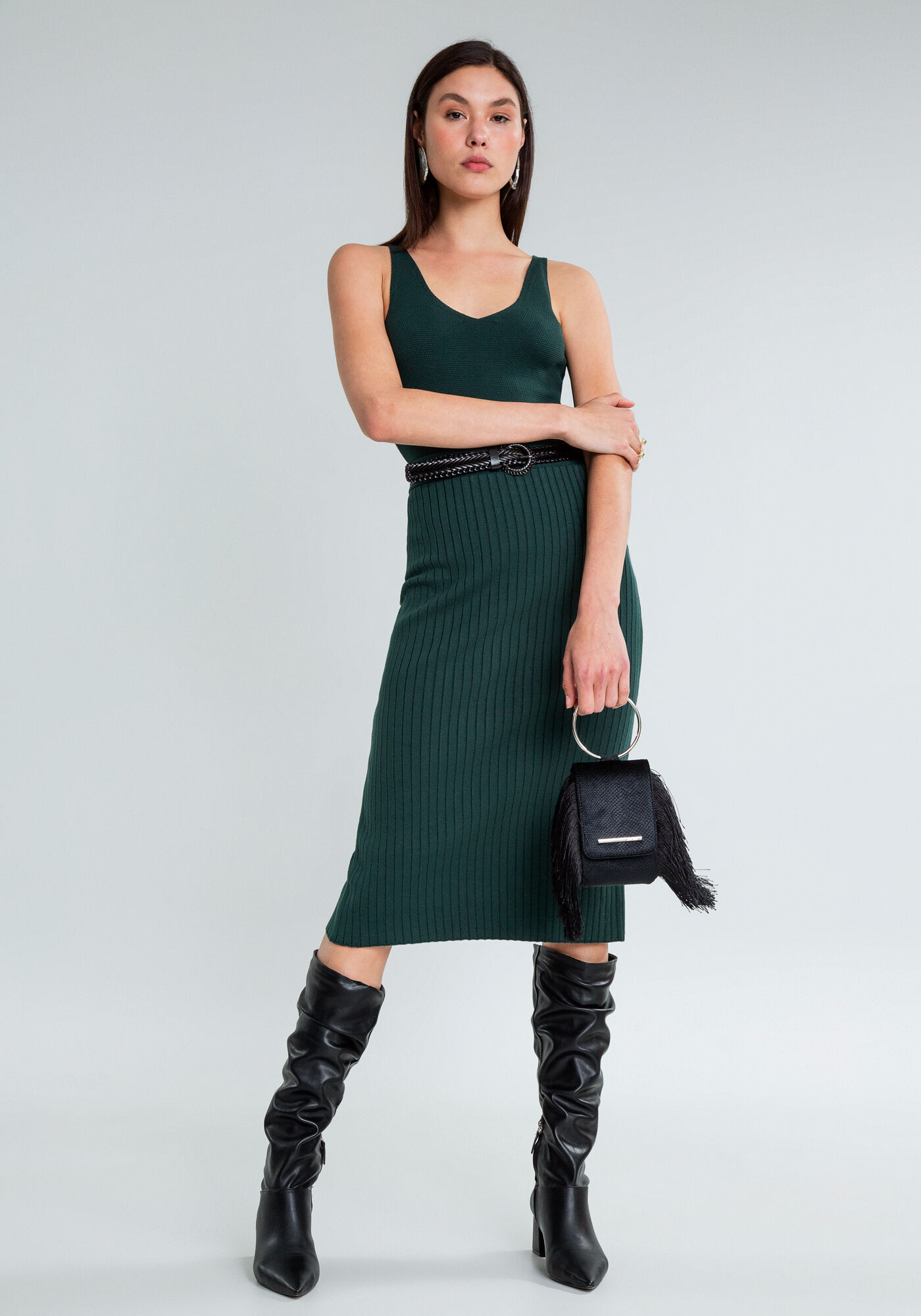 Saia Cintura Alta M&iacute;di Tric&ocirc;, VERDE, large.